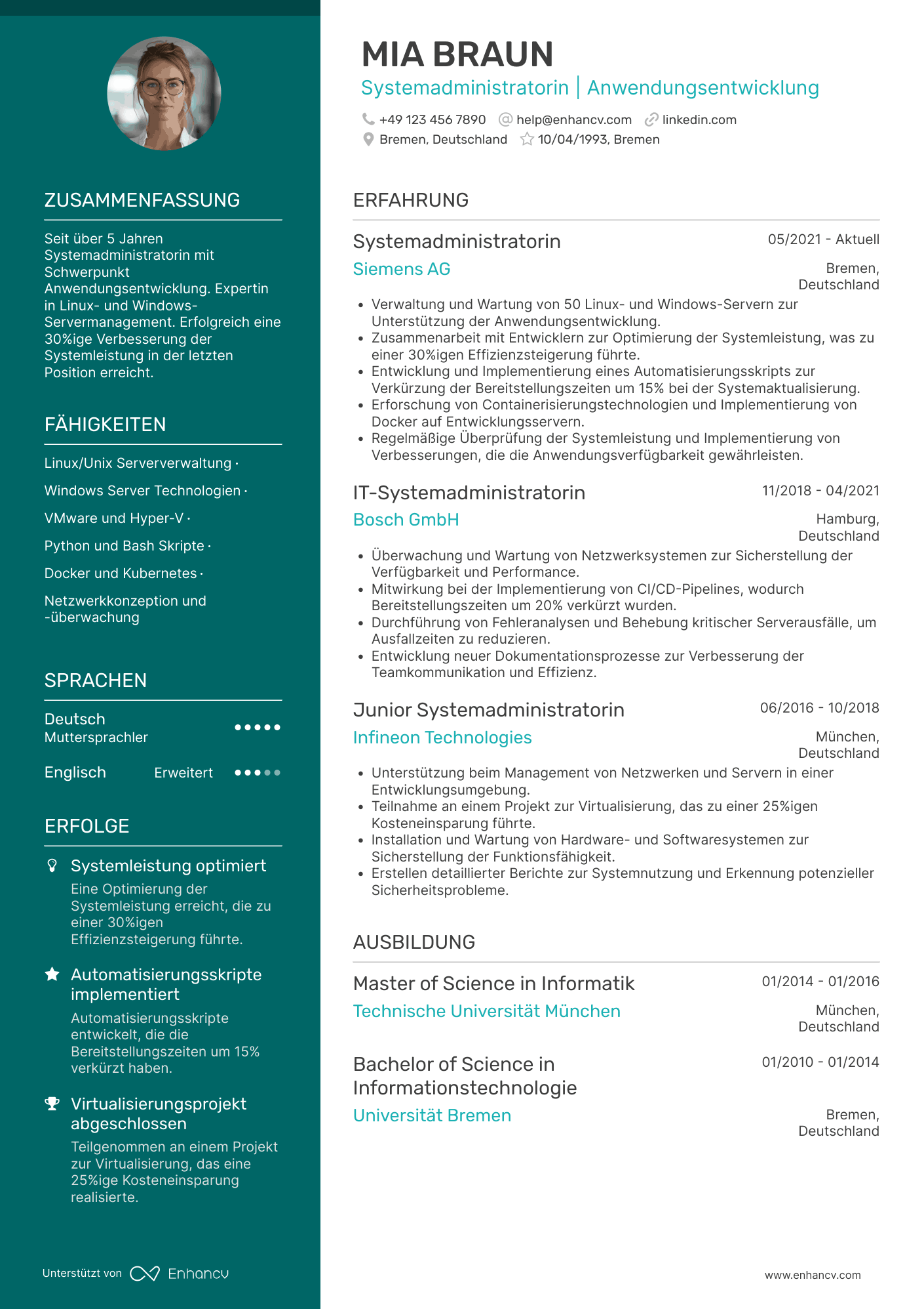 Lebenslauf als Systemadministrator für Anwendungsentwicklung
