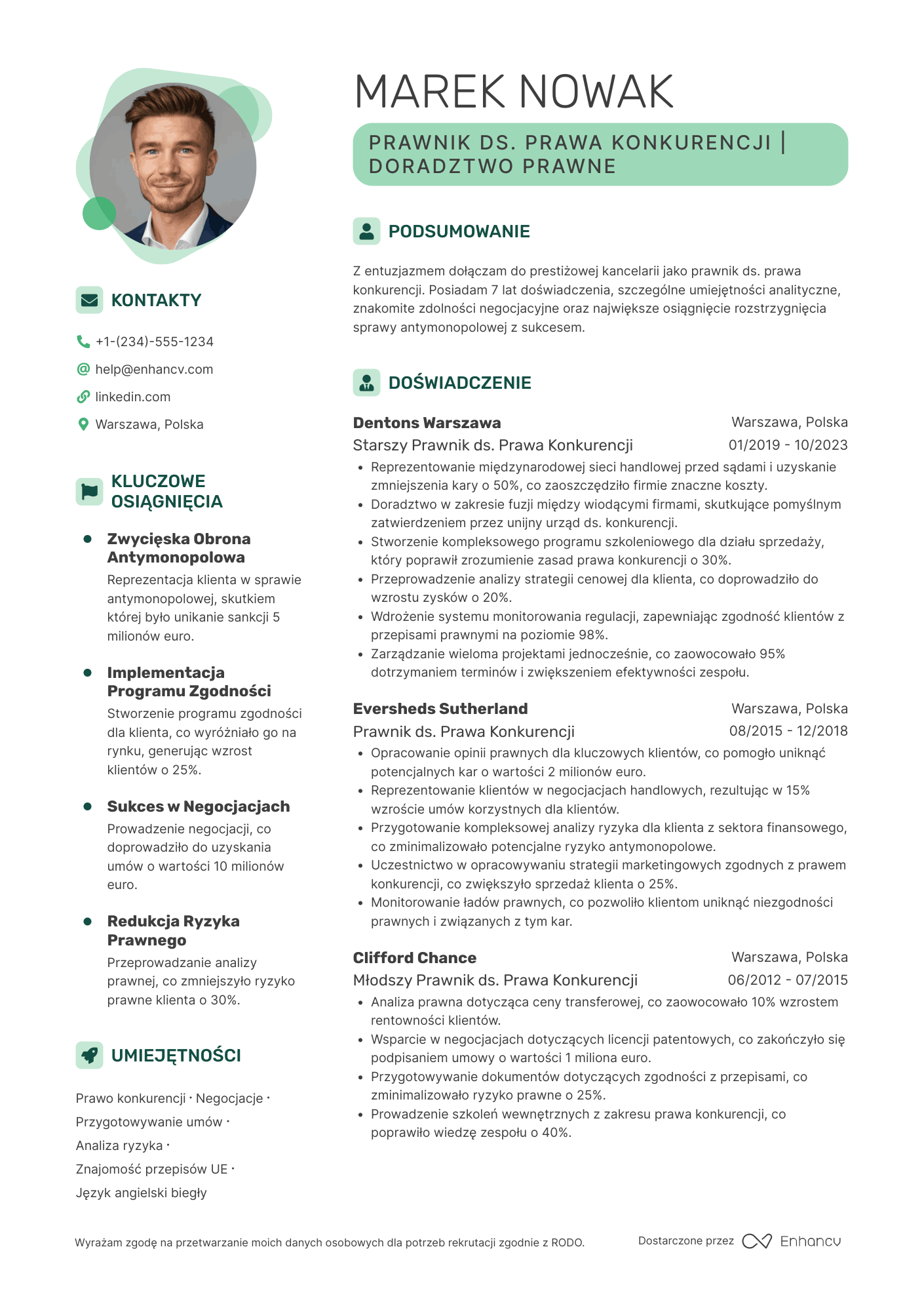 CV dla Prawnik ds. Prawa Konkurencji