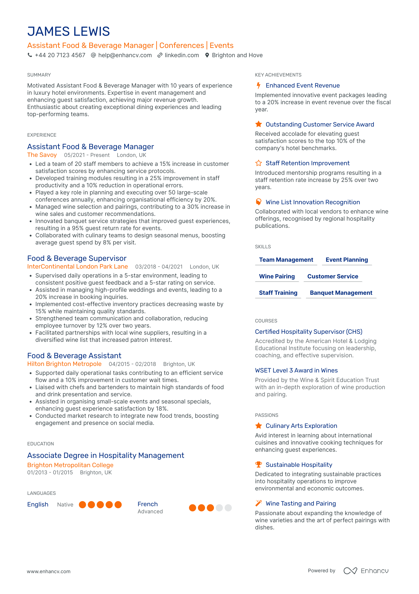 Assistant Manager in Food and Beverage