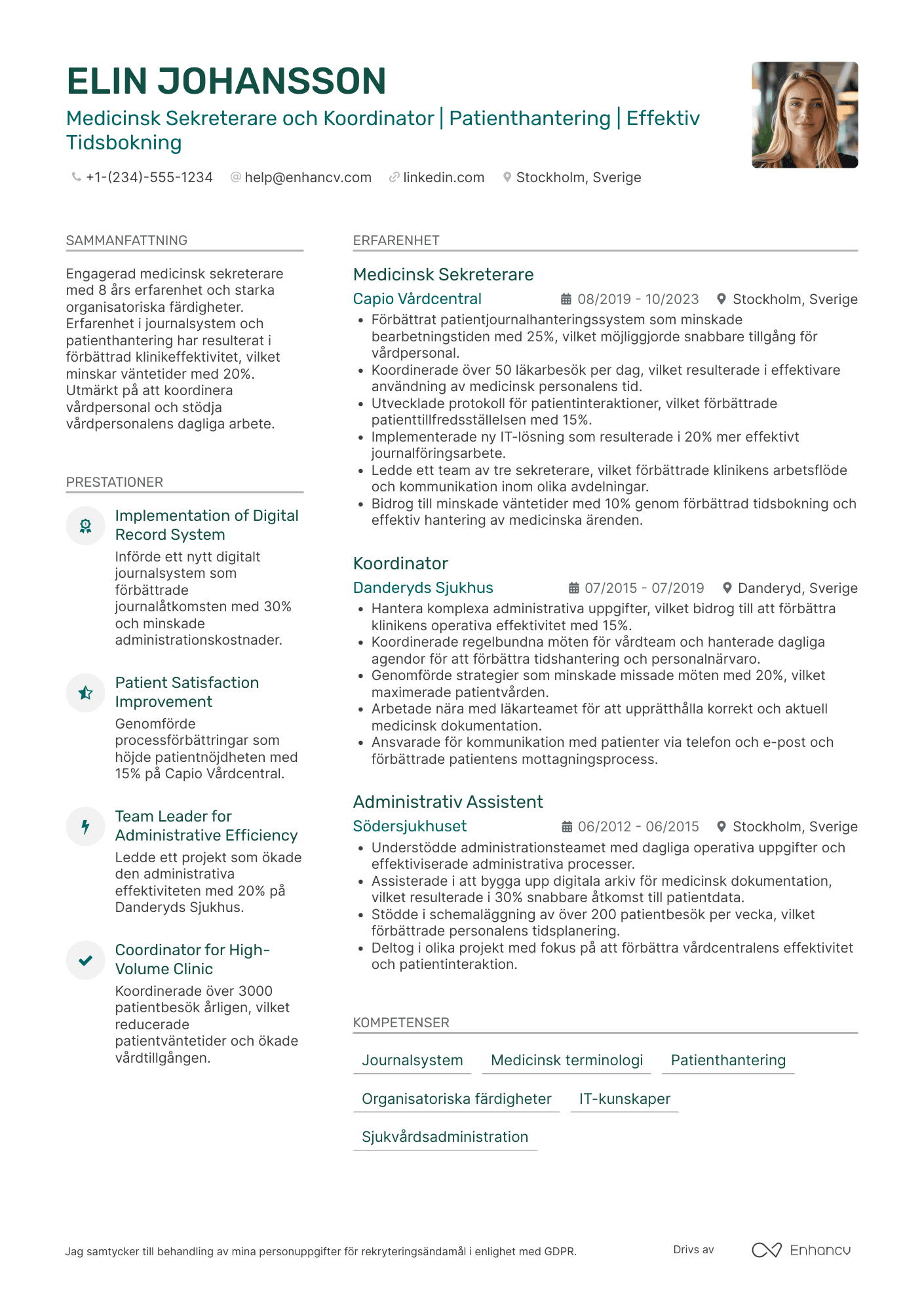 CV för Medicinsk Sekreterare och Koordinator