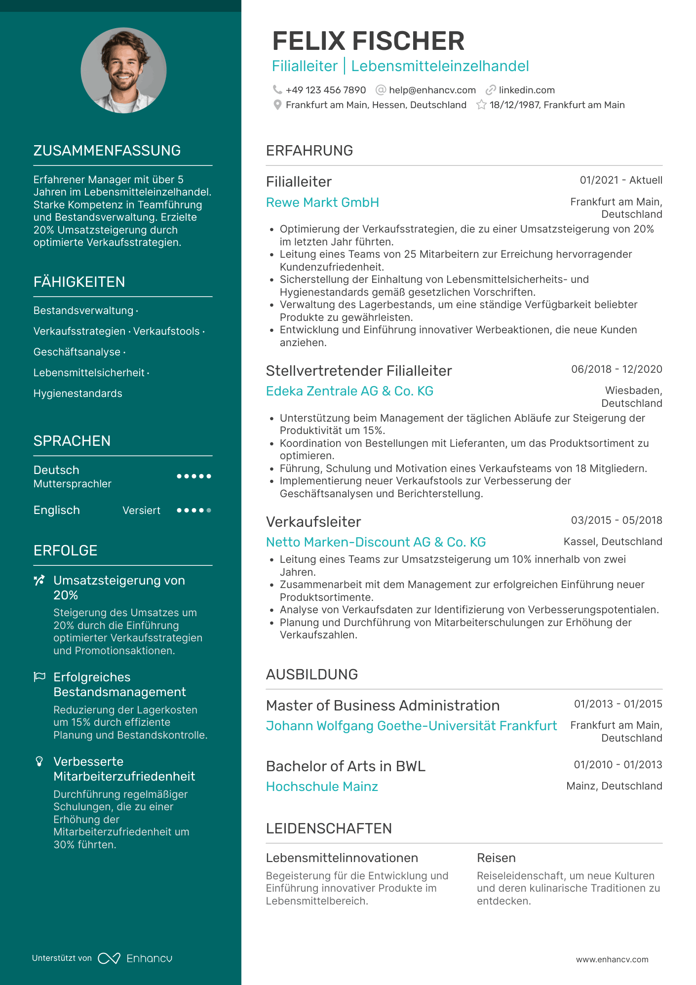 Lebenslauf in Einzelhandelsmanager für Lebensmittel