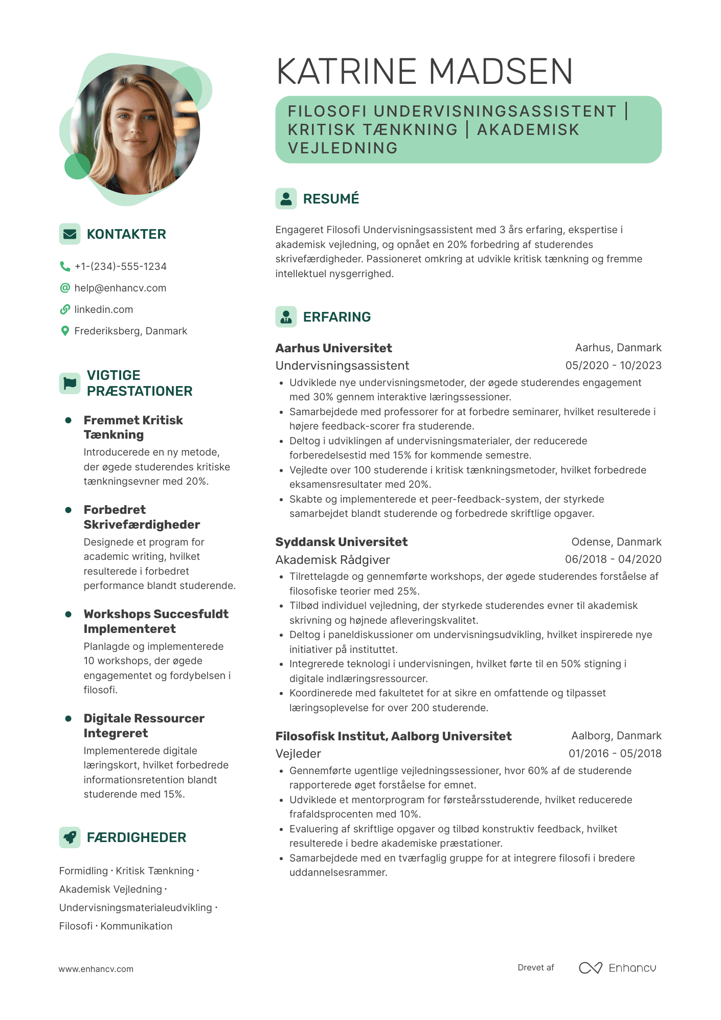 CV til Filosofi undervisningsassistent