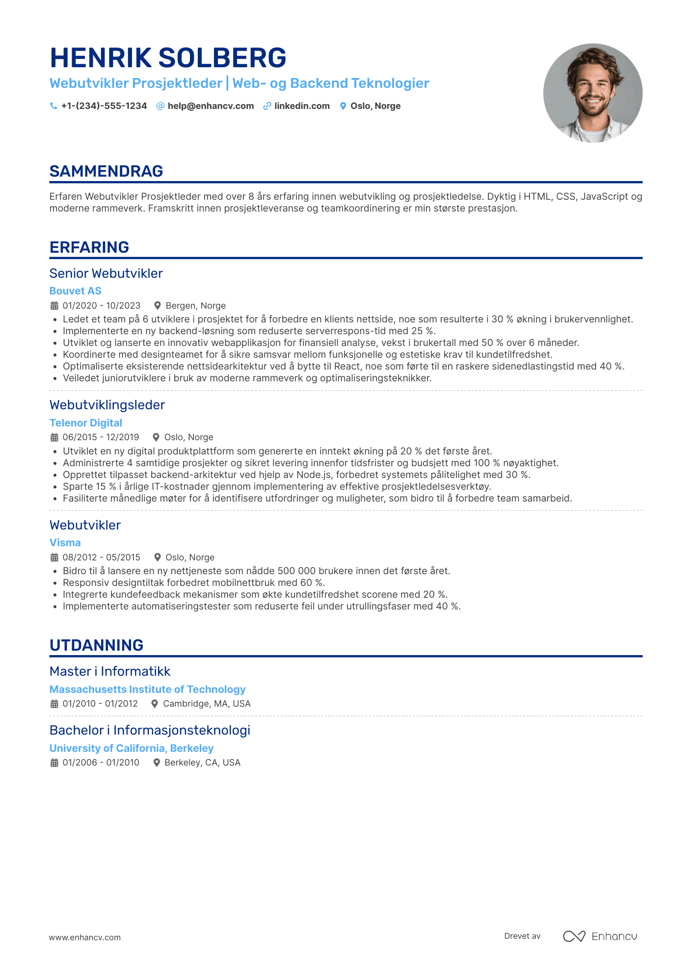 CV for Webutvikler Prosjektleder