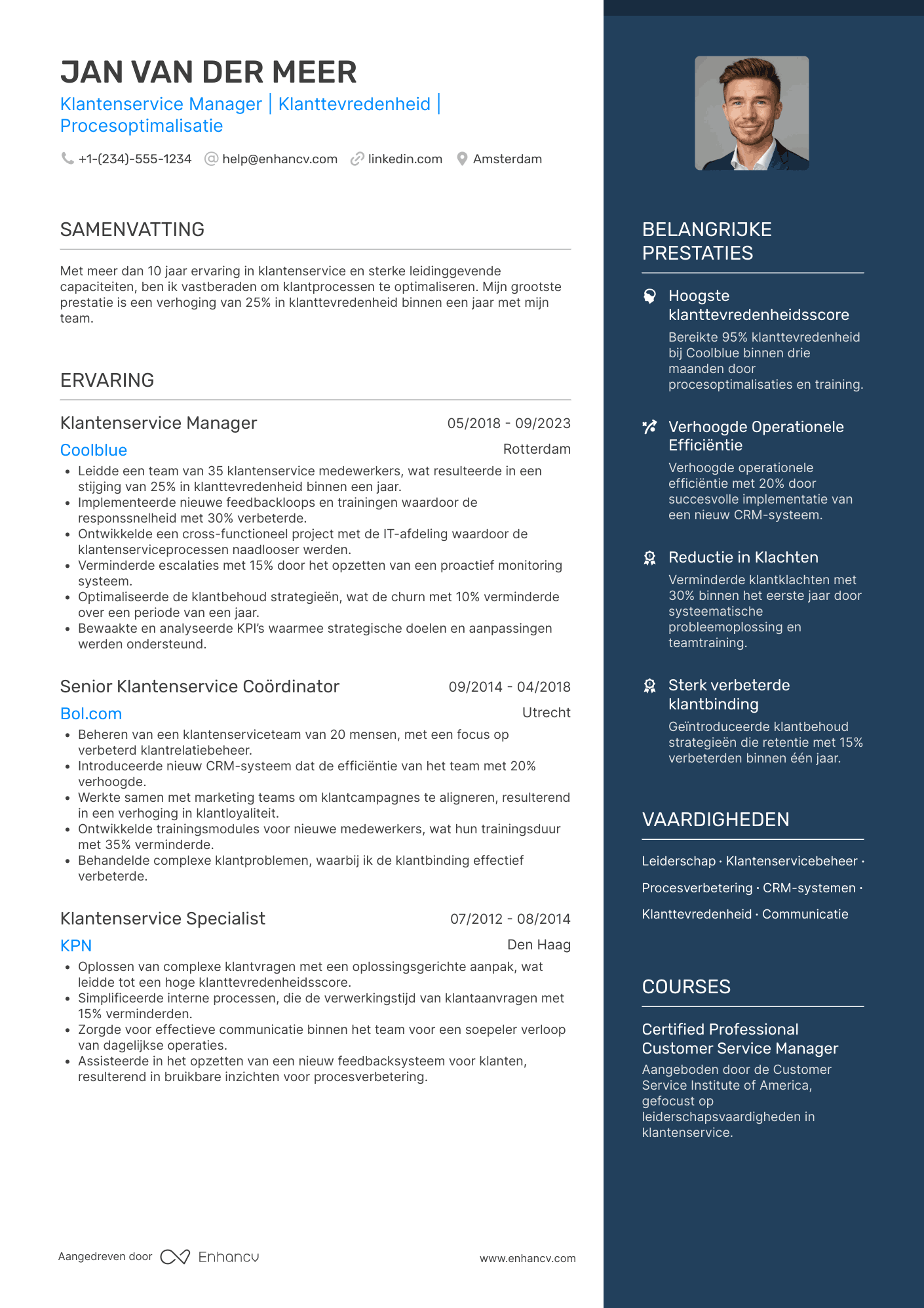 CV voor Medewerker Klantenservice Manager