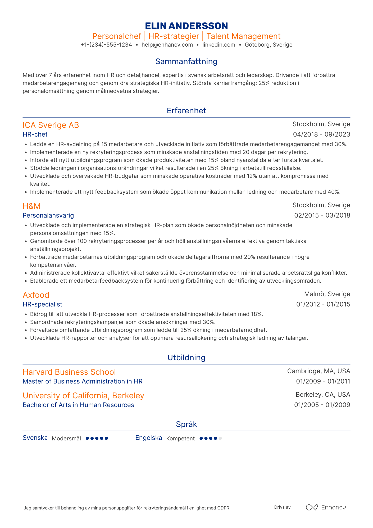 CV för Personalchef inom detaljhandeln