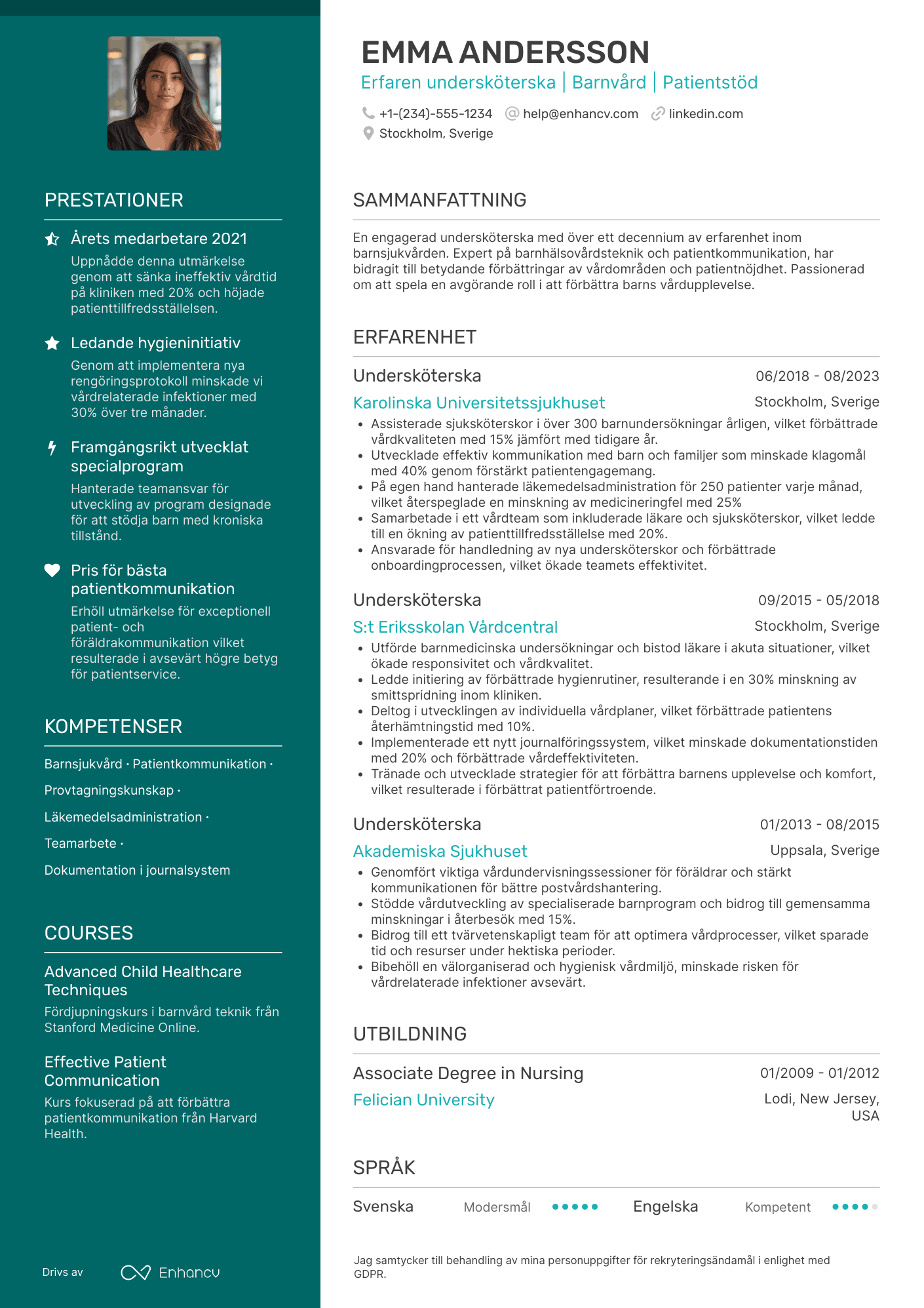 CV för Undersköterska Barnmottagning