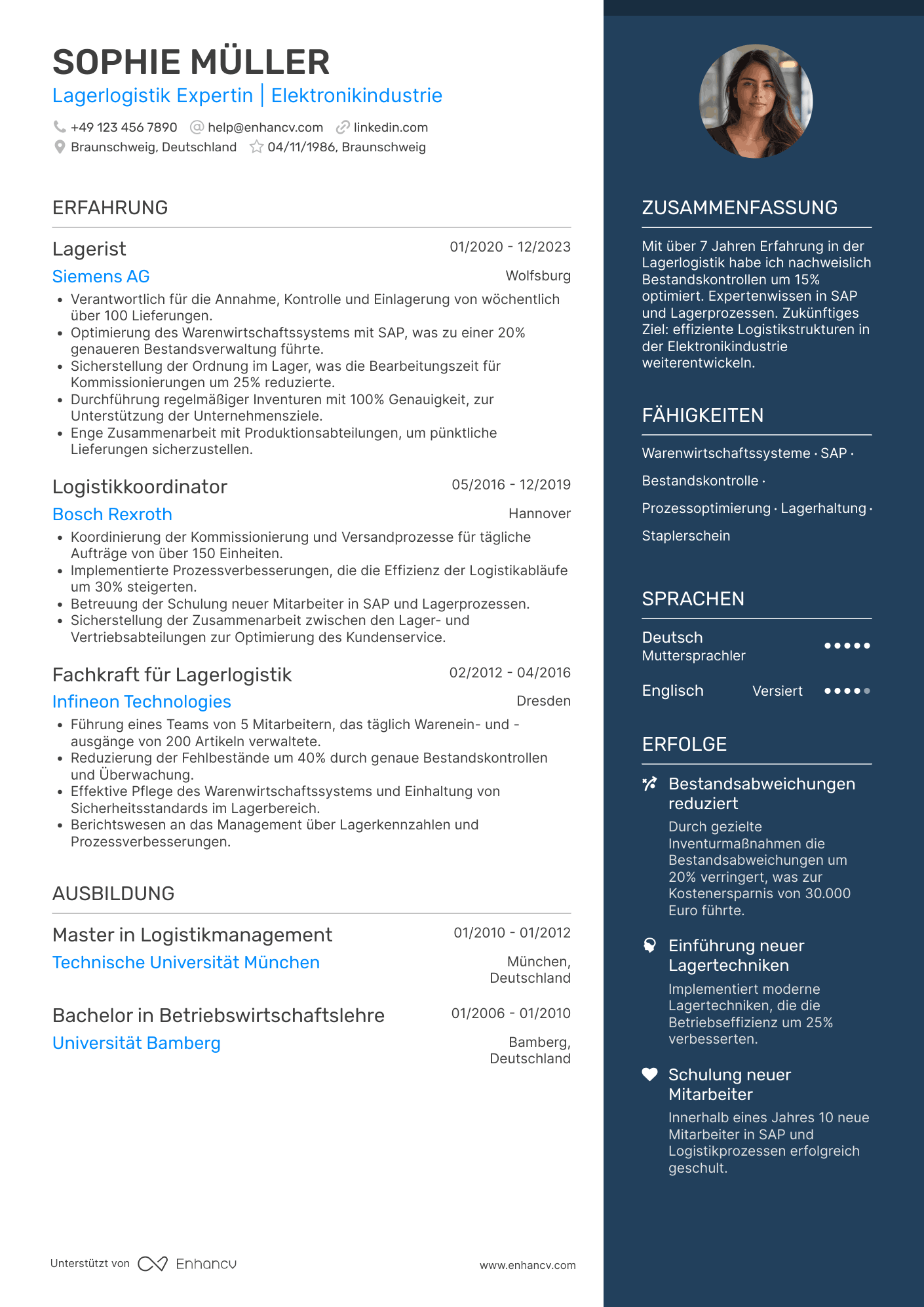 Lebenslauf in Lagerist in der Elektronikindustrie