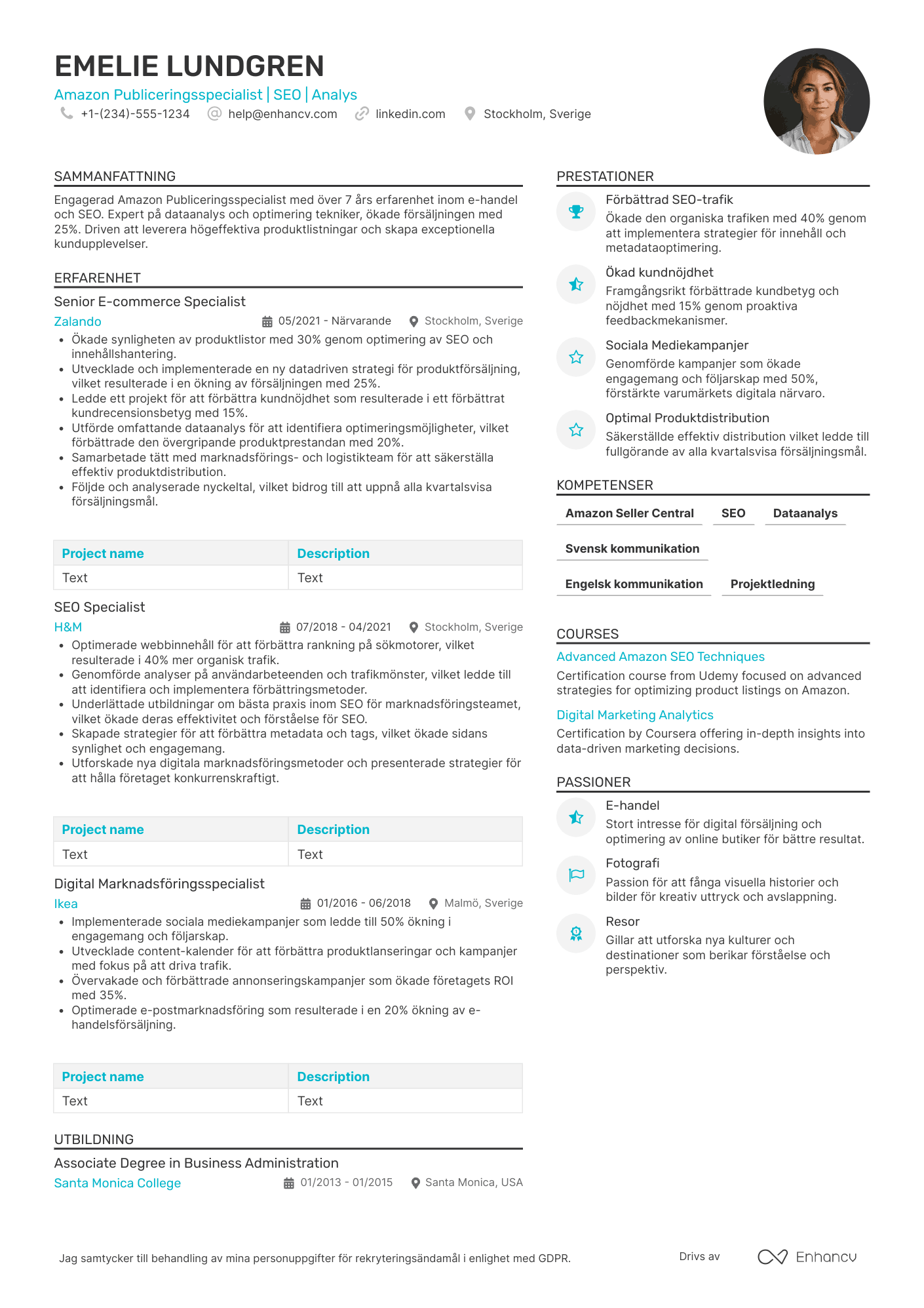CV för Amazon Publiceringsspecialist