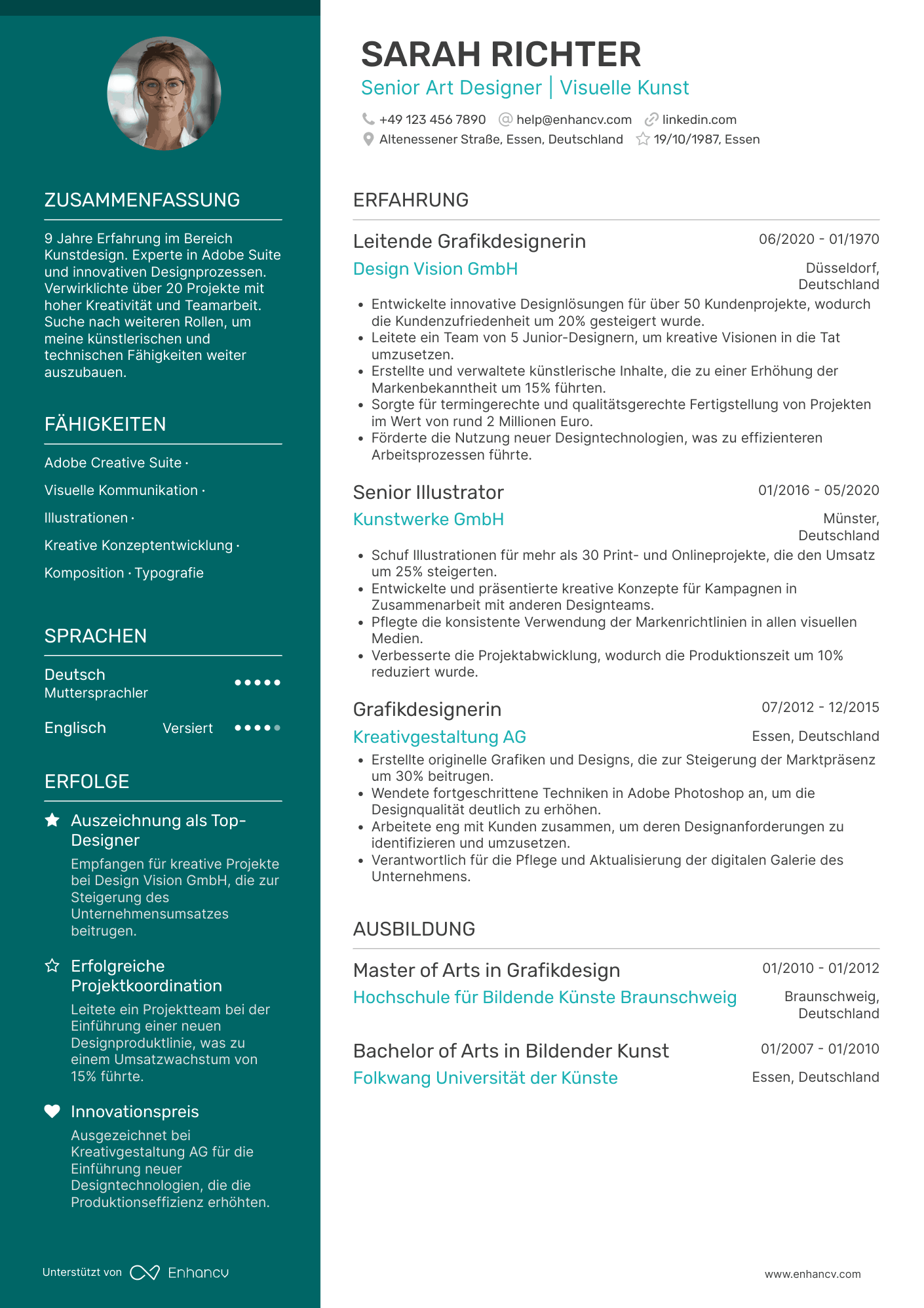 Lebenslauf als Künstlerischer Fachmann
