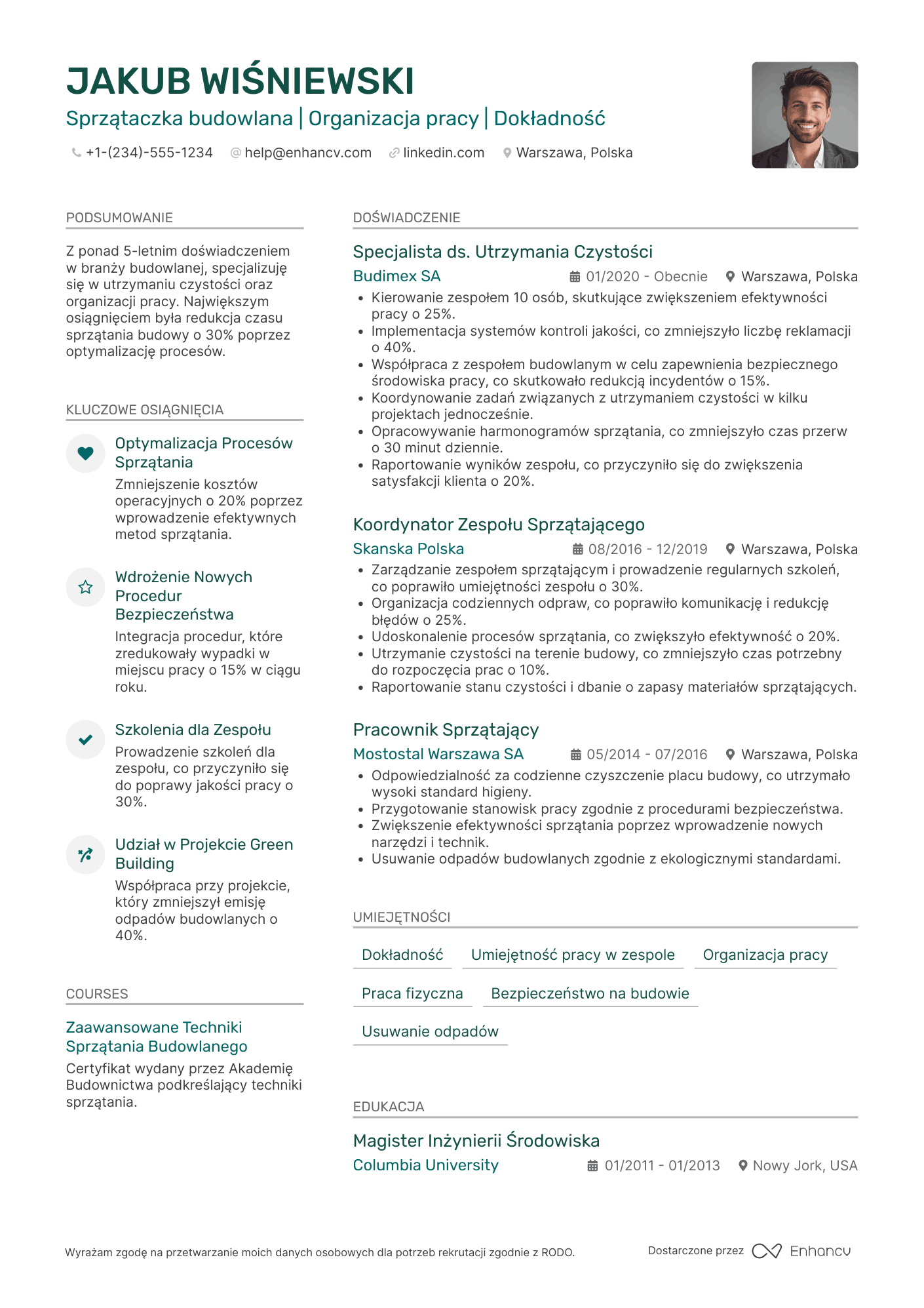CV dla Sprzątaczka budowlana