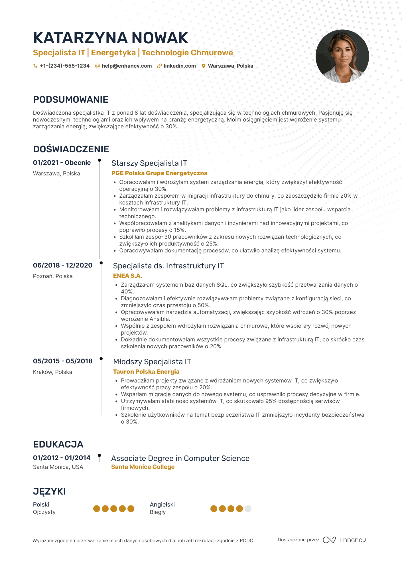 CV dla Specjalista IT w Branży Energetycznej