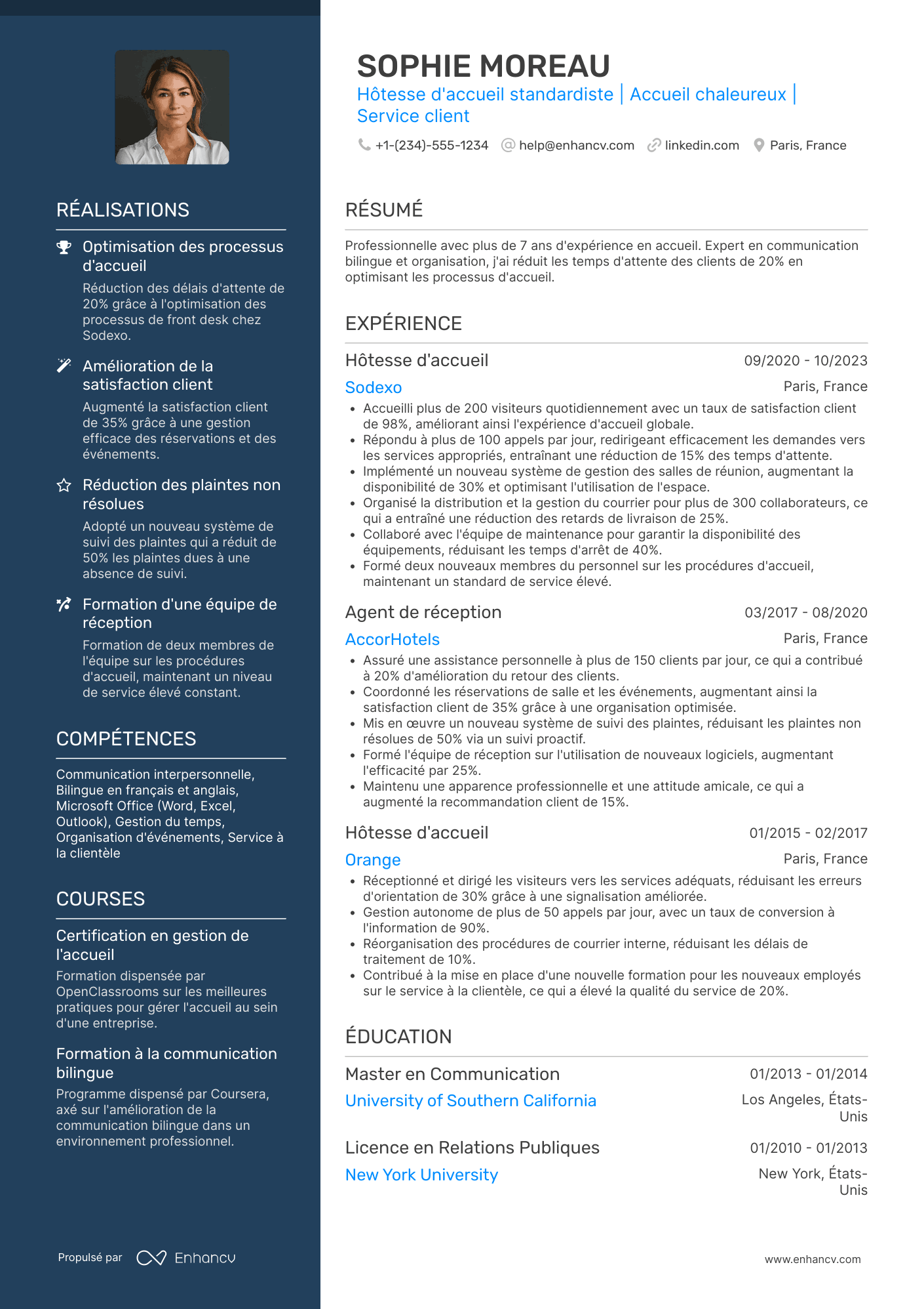 CV d’hôtesse&nbsp;d'accueil standardiste