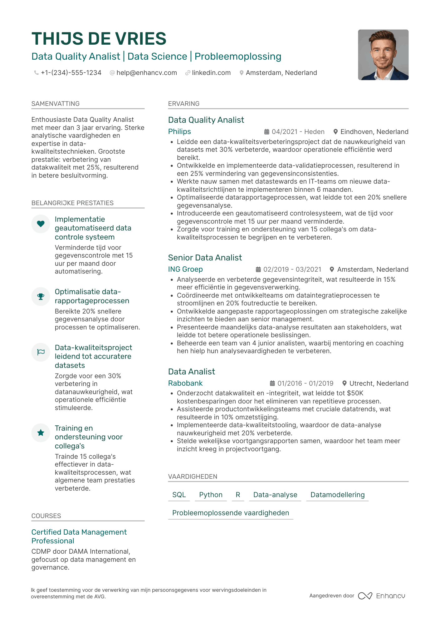 CV voor Data Quality Analist