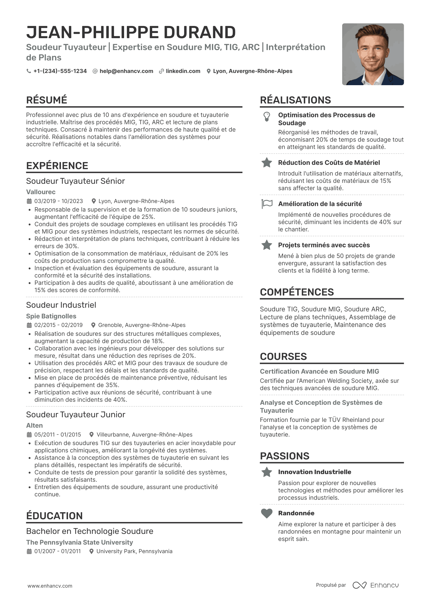 CV de soudeur tuyauteur