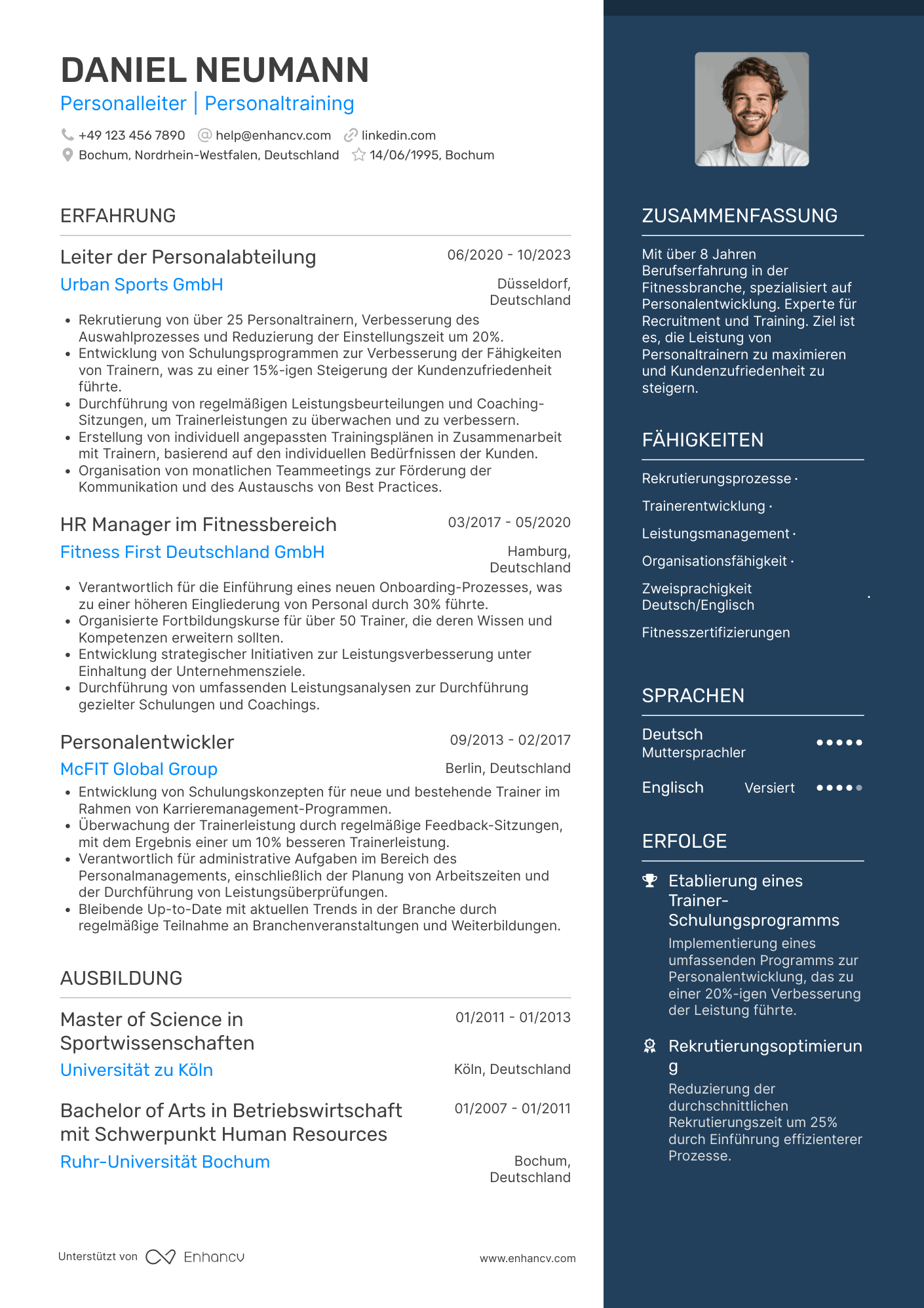 Lebenslauf als Personaler für Personaltraining