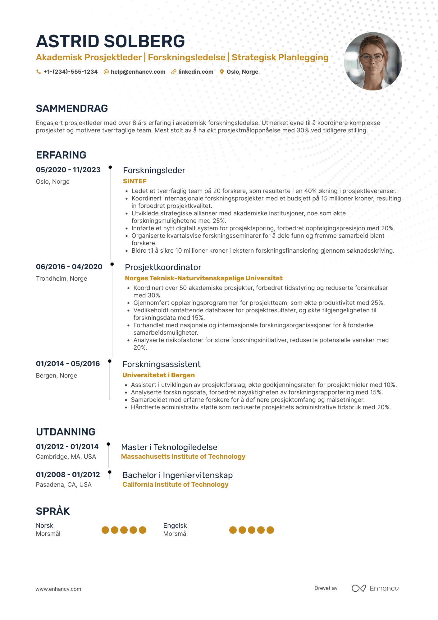 CV for Akademisk Prosjektleder