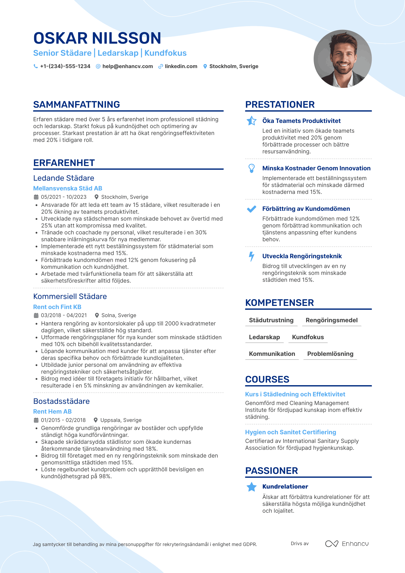 CV för Senior Städare