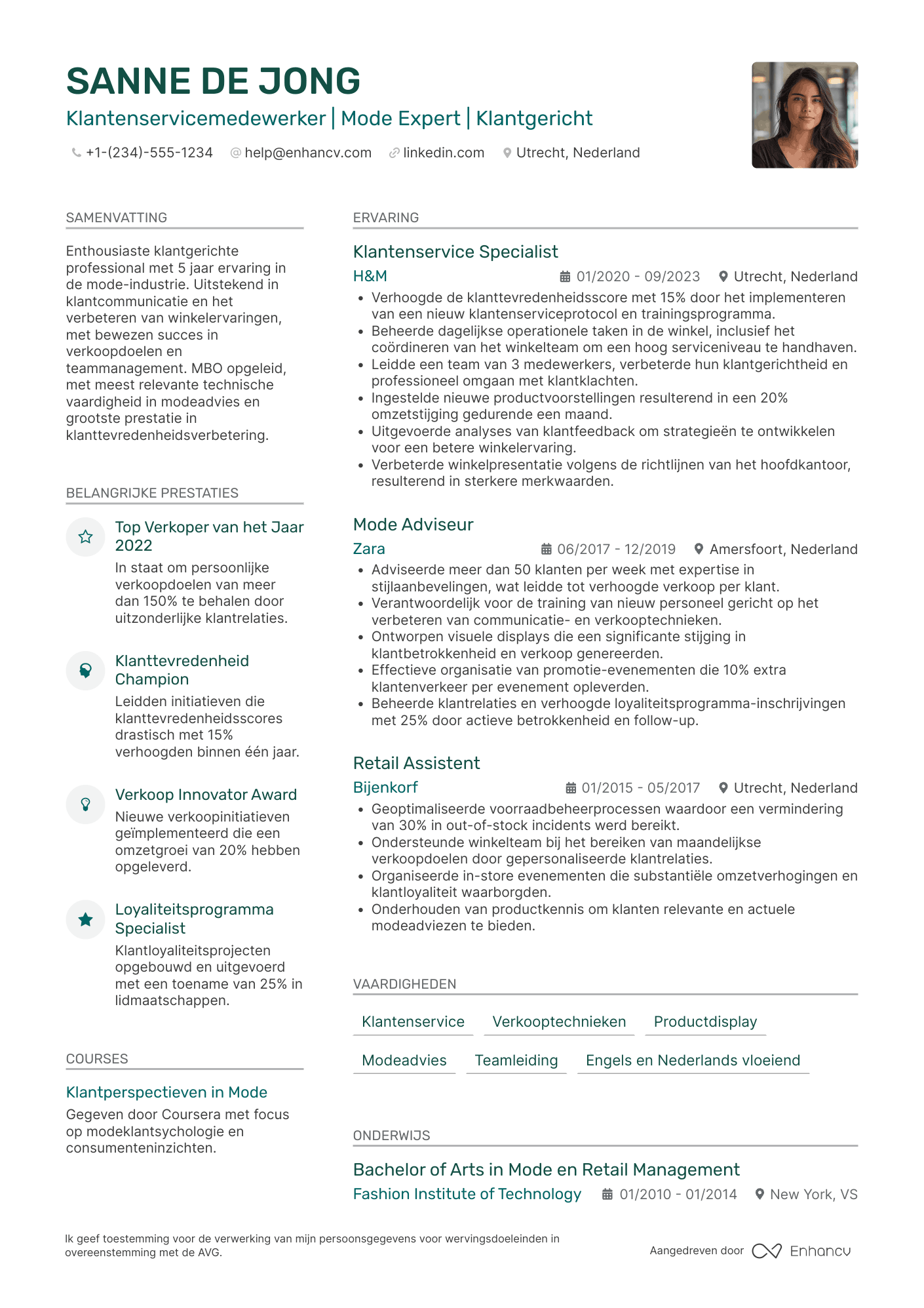CV voor Kledingzaak Klantenservicemedewerker