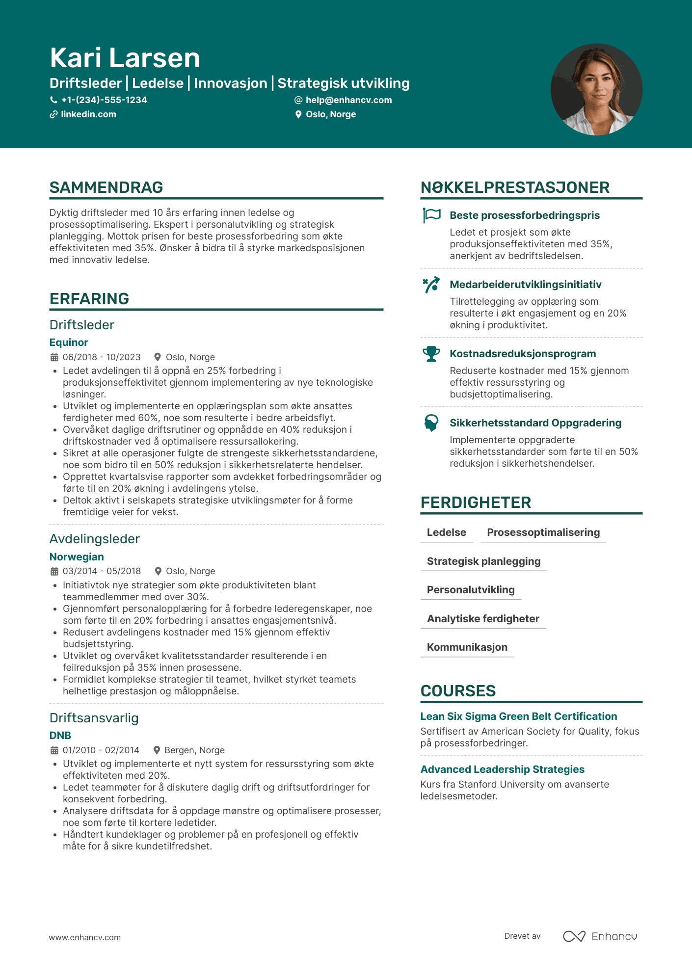 CV for Annet Driftsleder