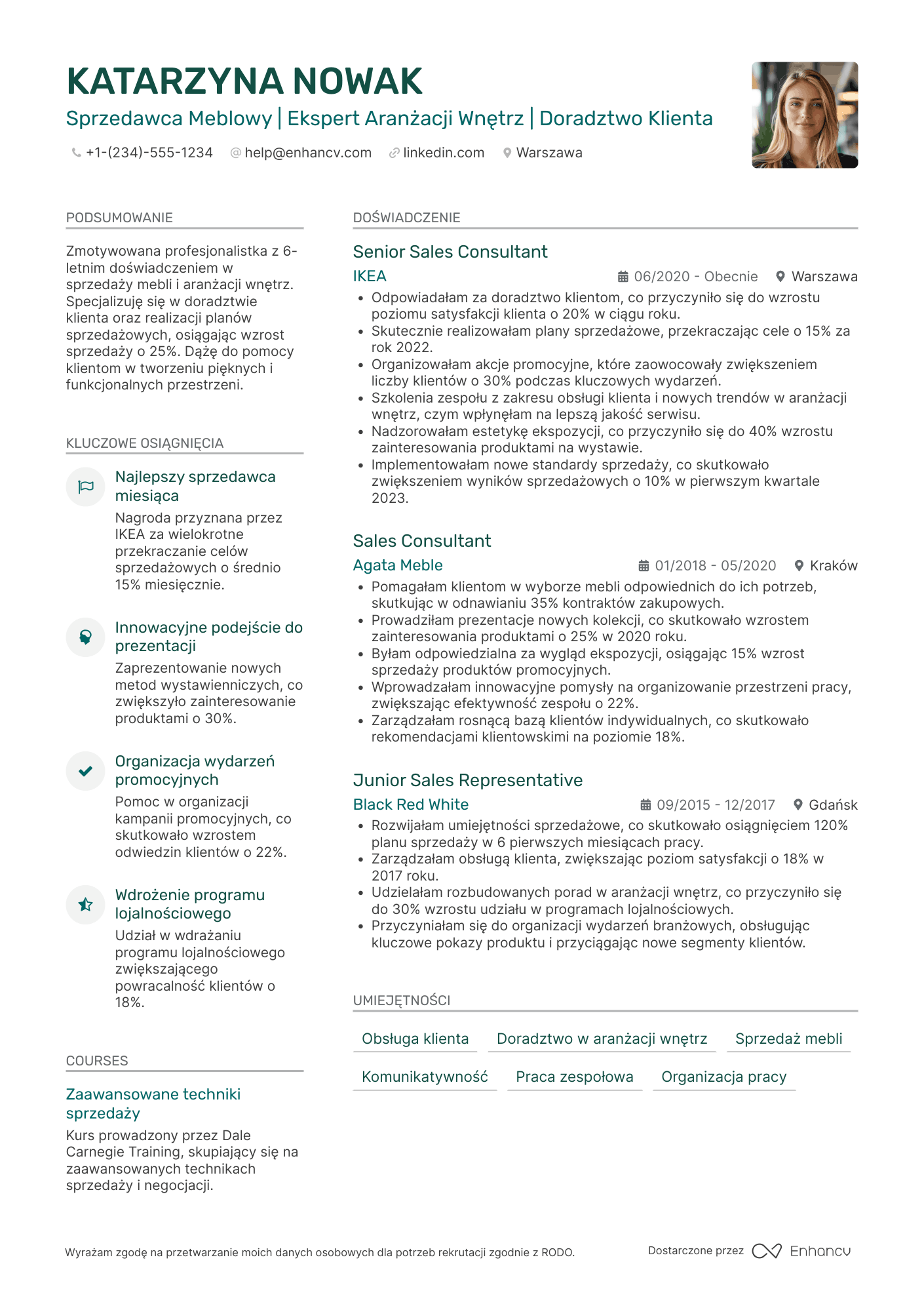 CV dla Sprzedawca Meblowy