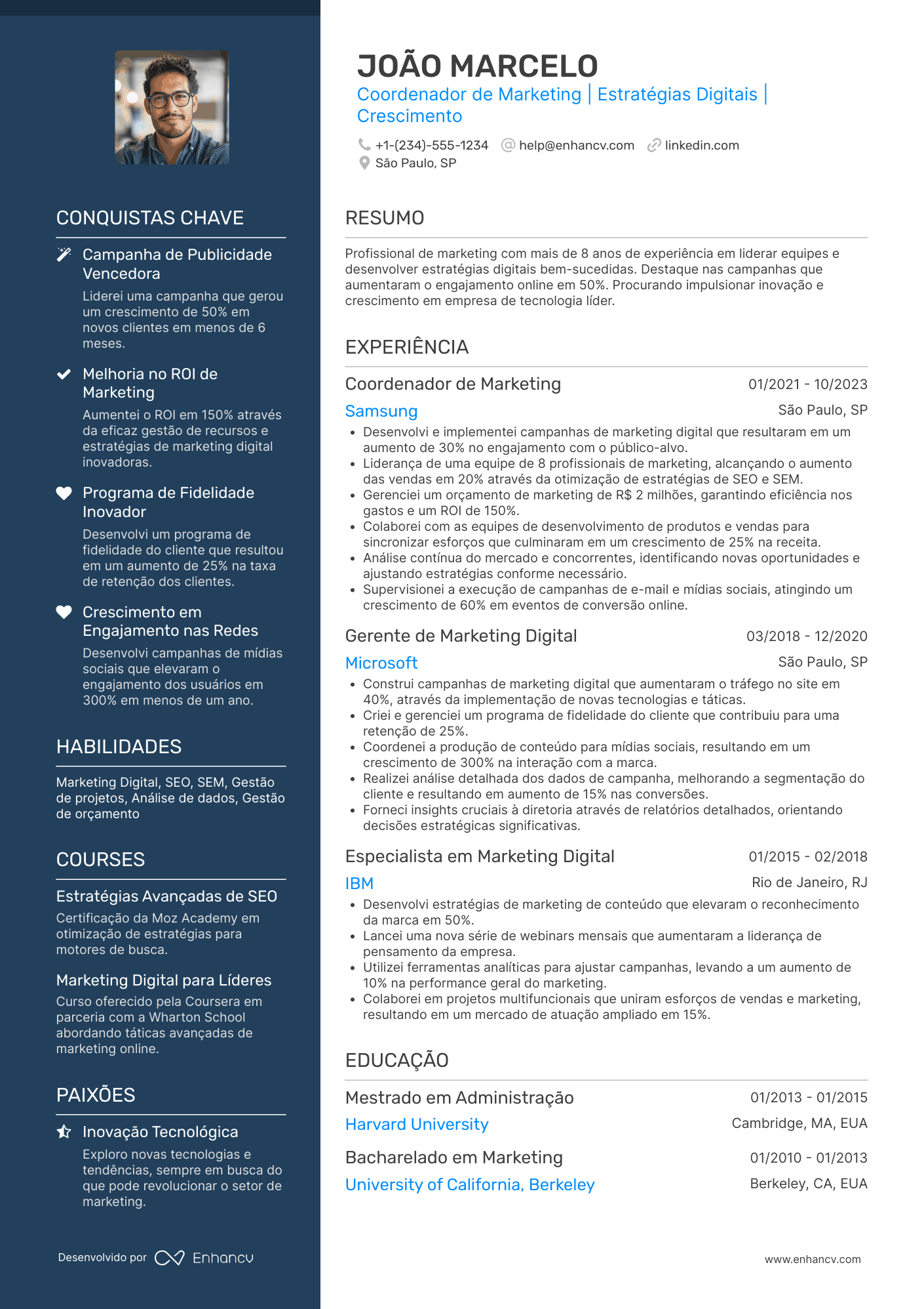 Currículo de coordenador de marketing