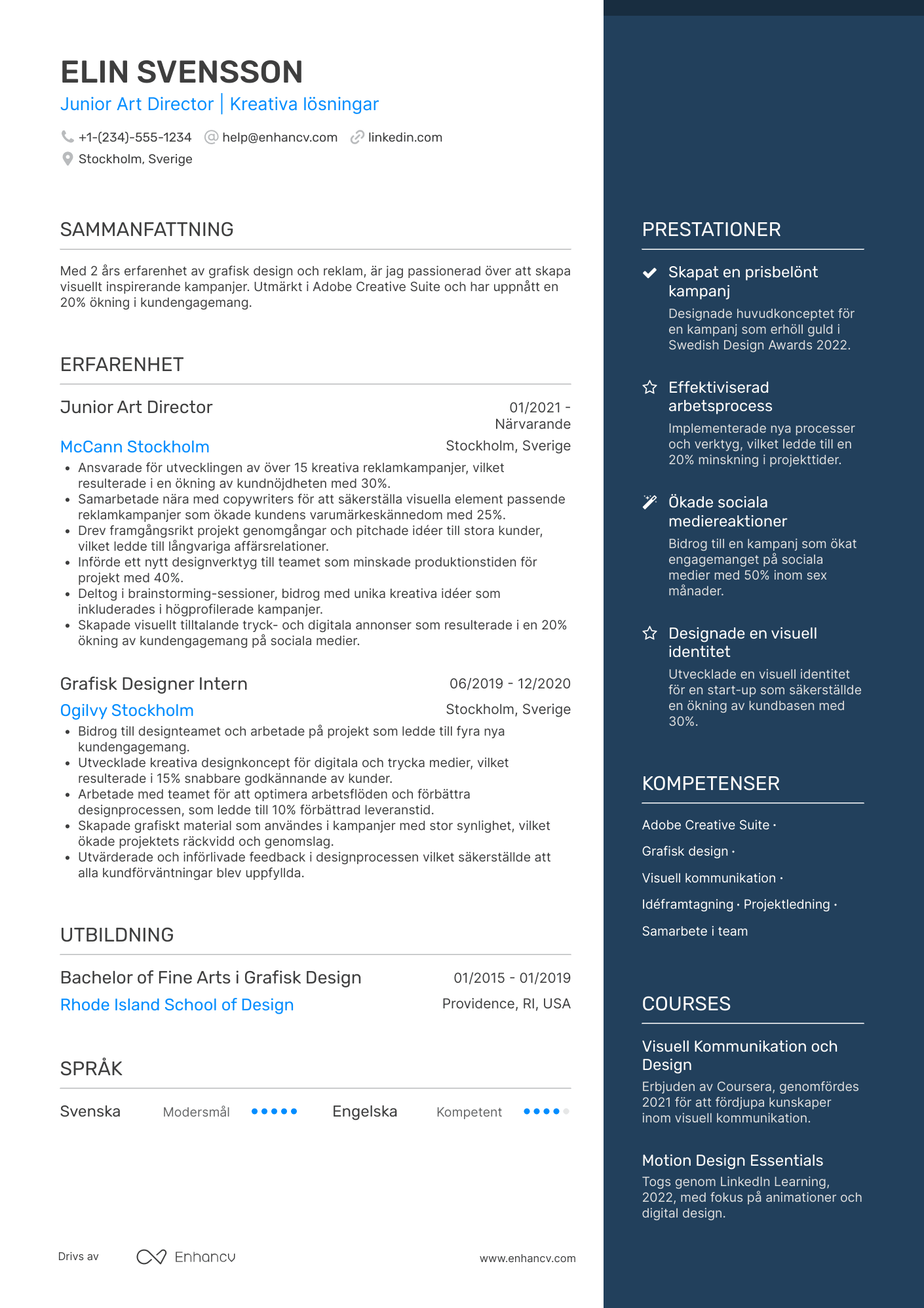 CV för Junior Art Director