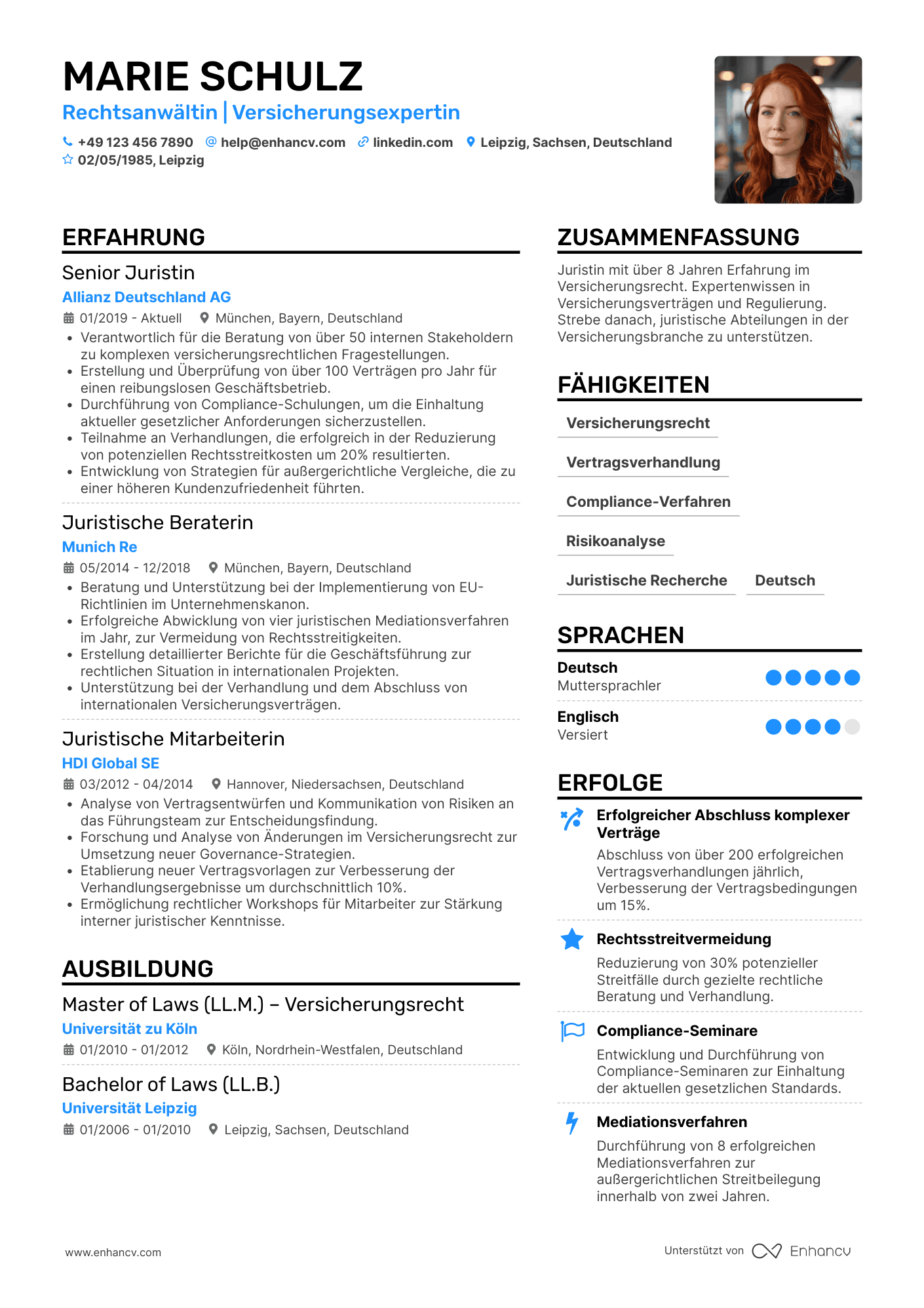 Lebenslauf in Jurist in der Versicherungsbranche