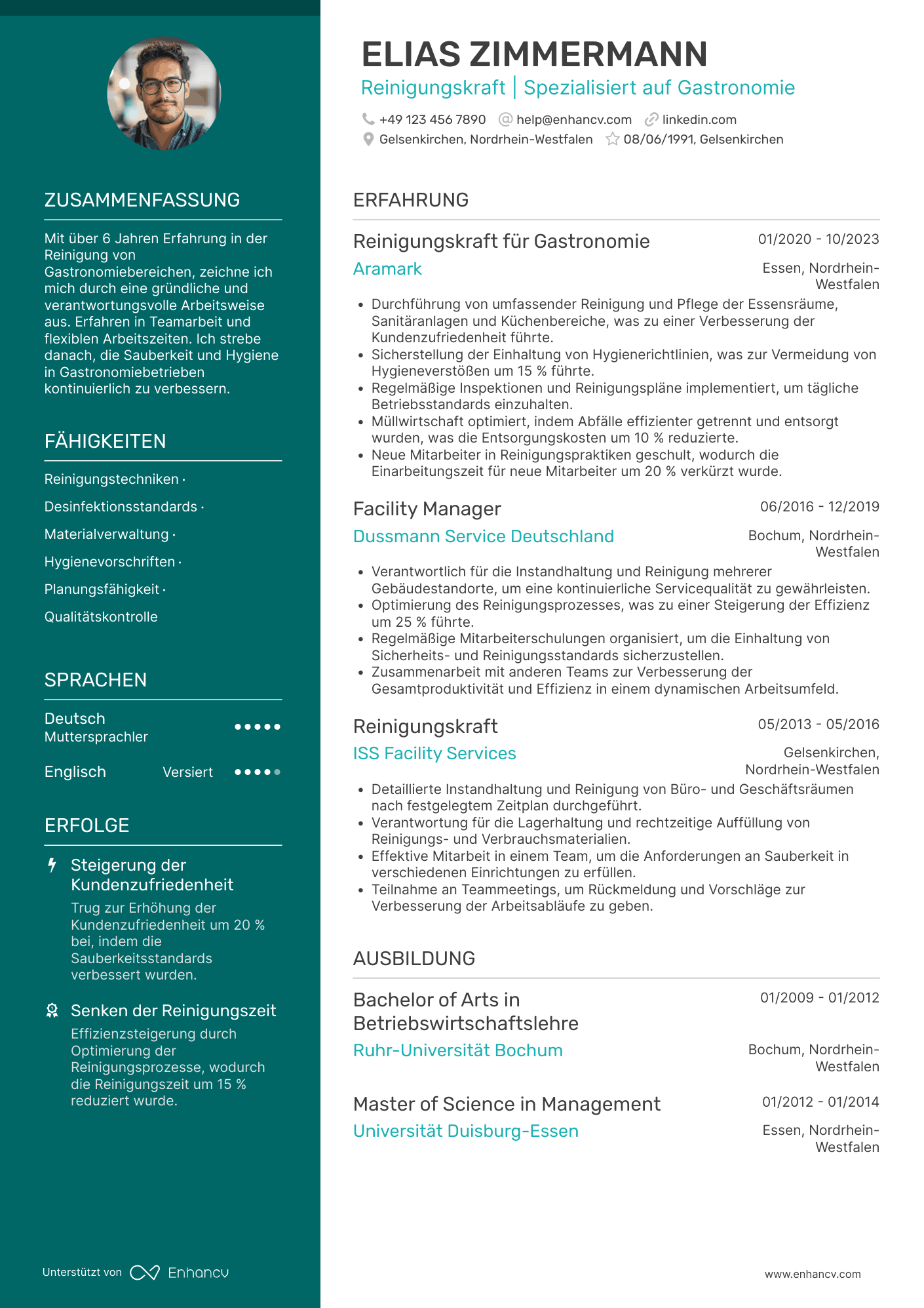 Lebenslauf in Reinigungskraft für Gastronomie