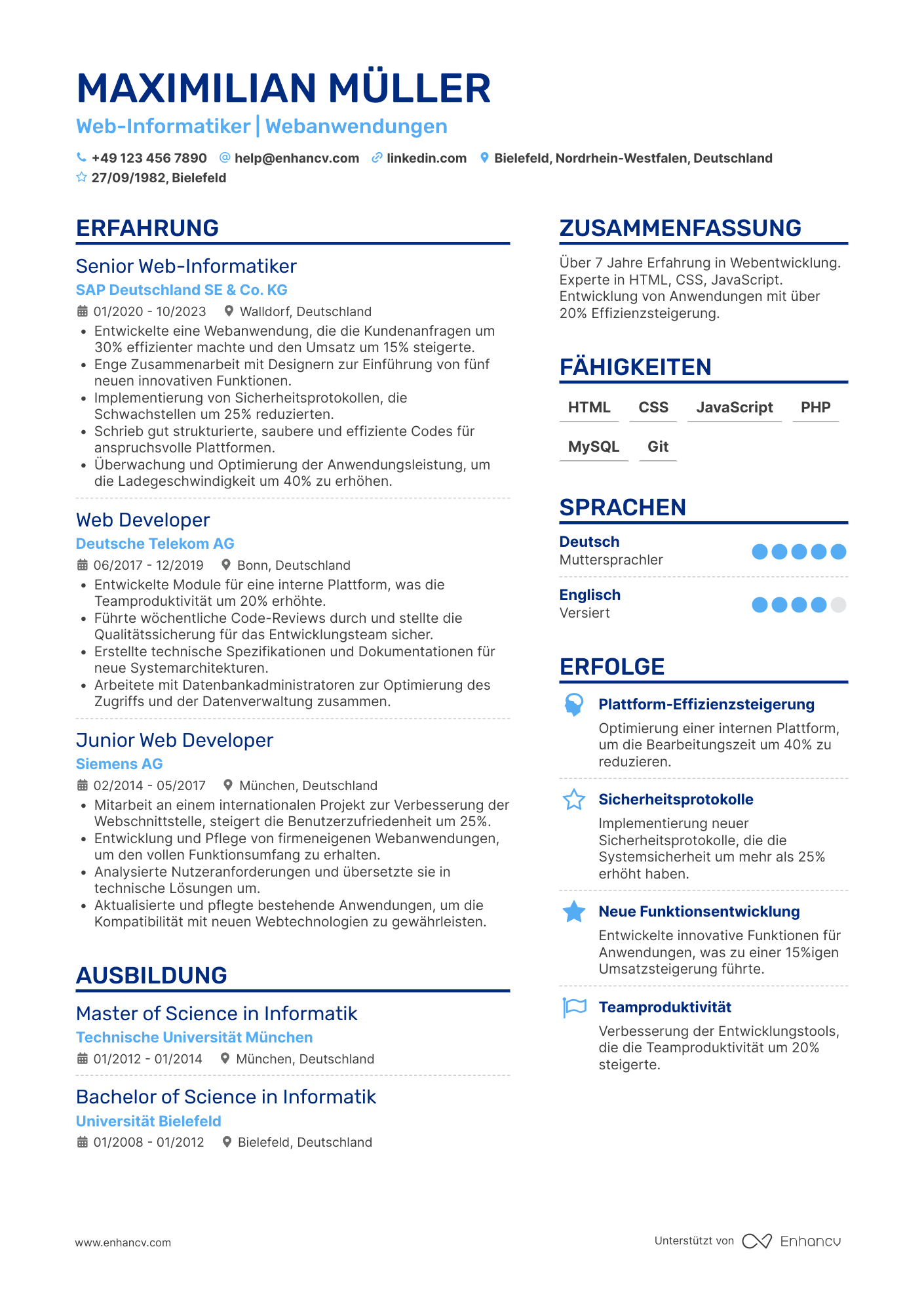 Lebenslauf als Web Informatiker