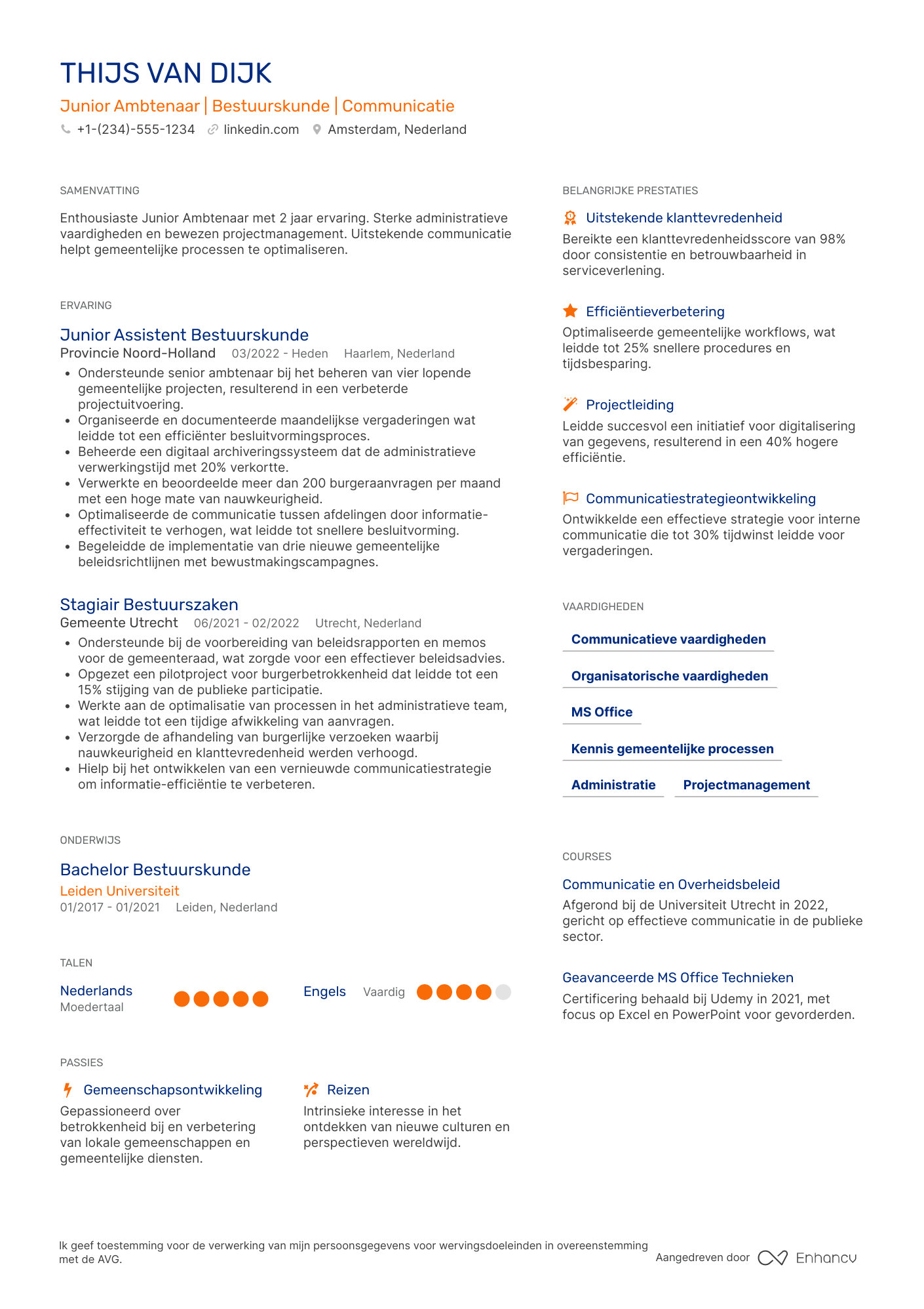 CV voor Junior Ambtenaar
