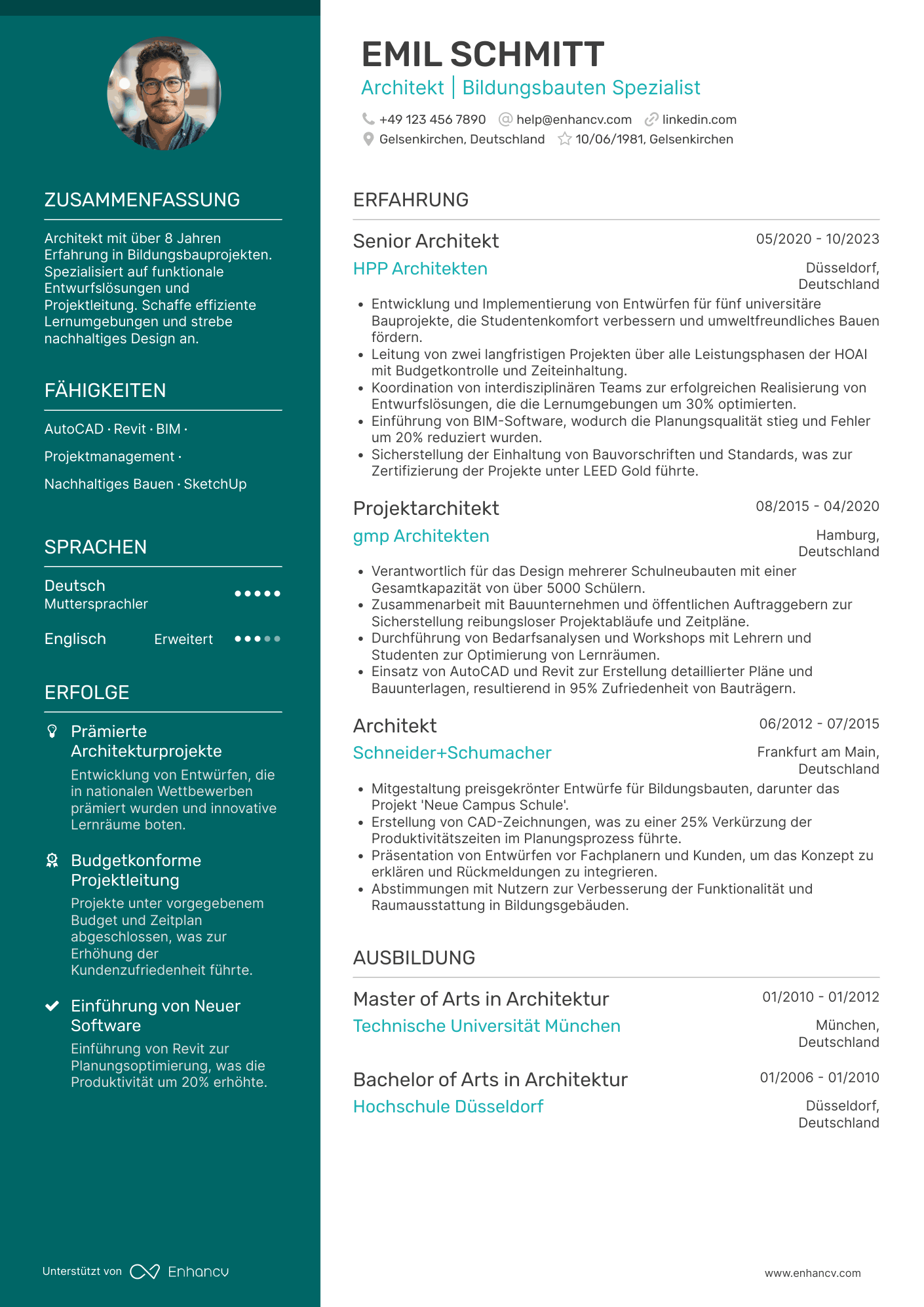 Lebenslauf in Architekt für Bildungsbauten