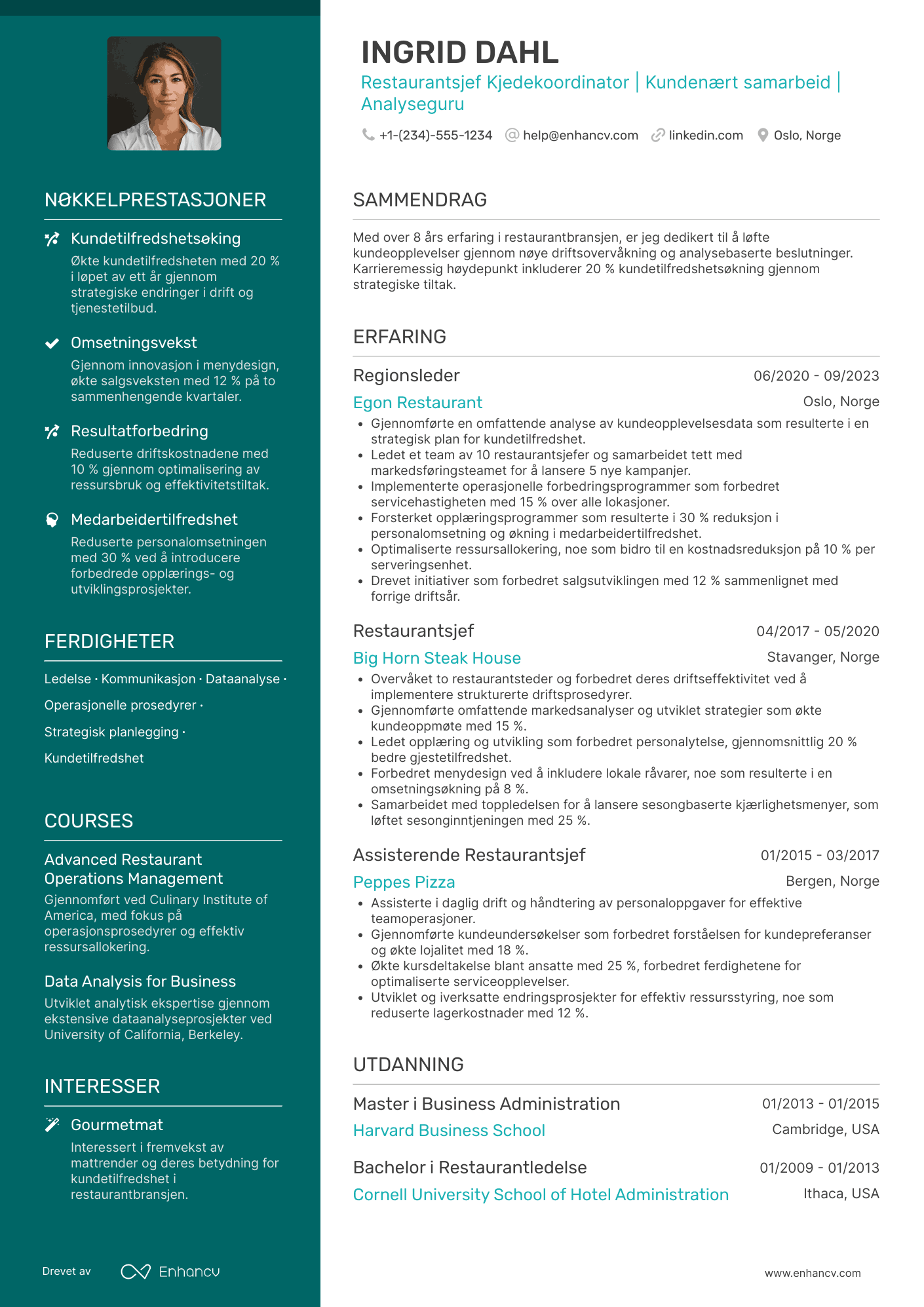 CV for Restaurantsjef Kjedekoordinator