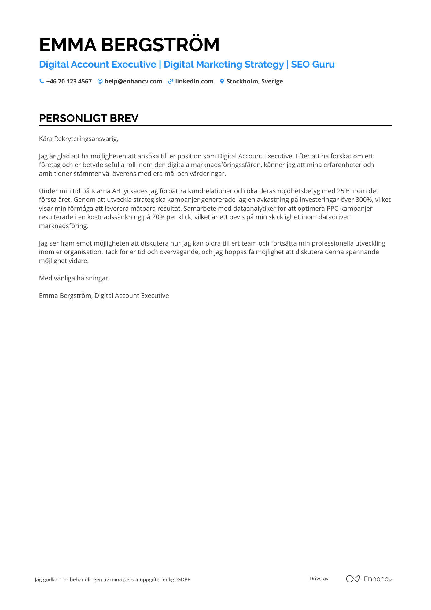 Personligt brev för Digital Account Executive