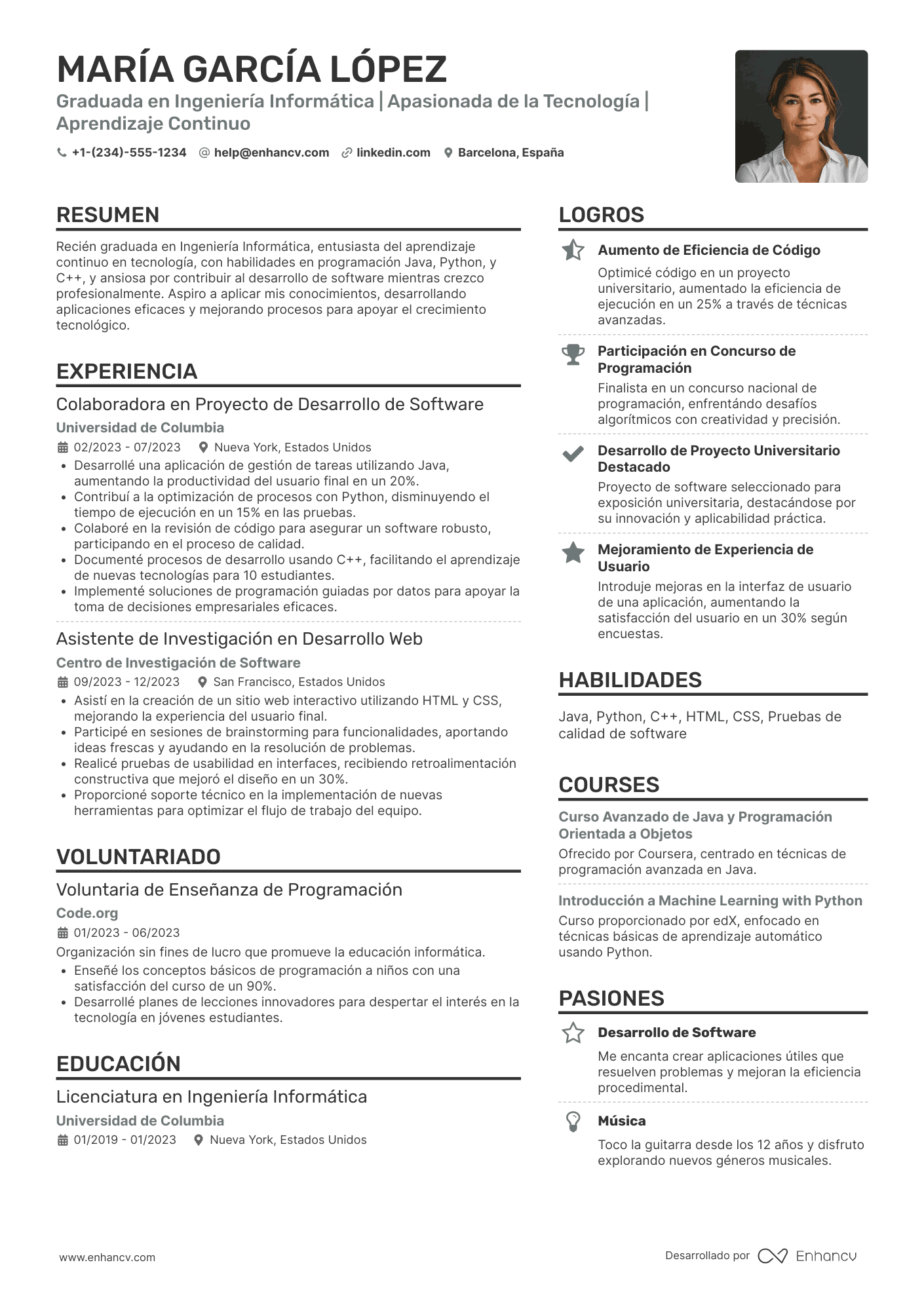 Ejemplo de CV para prácticas de recién graduados