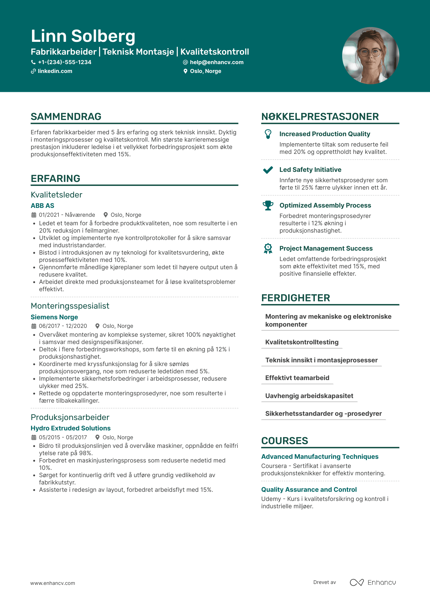 CV for Fabrikkarbeider Montering