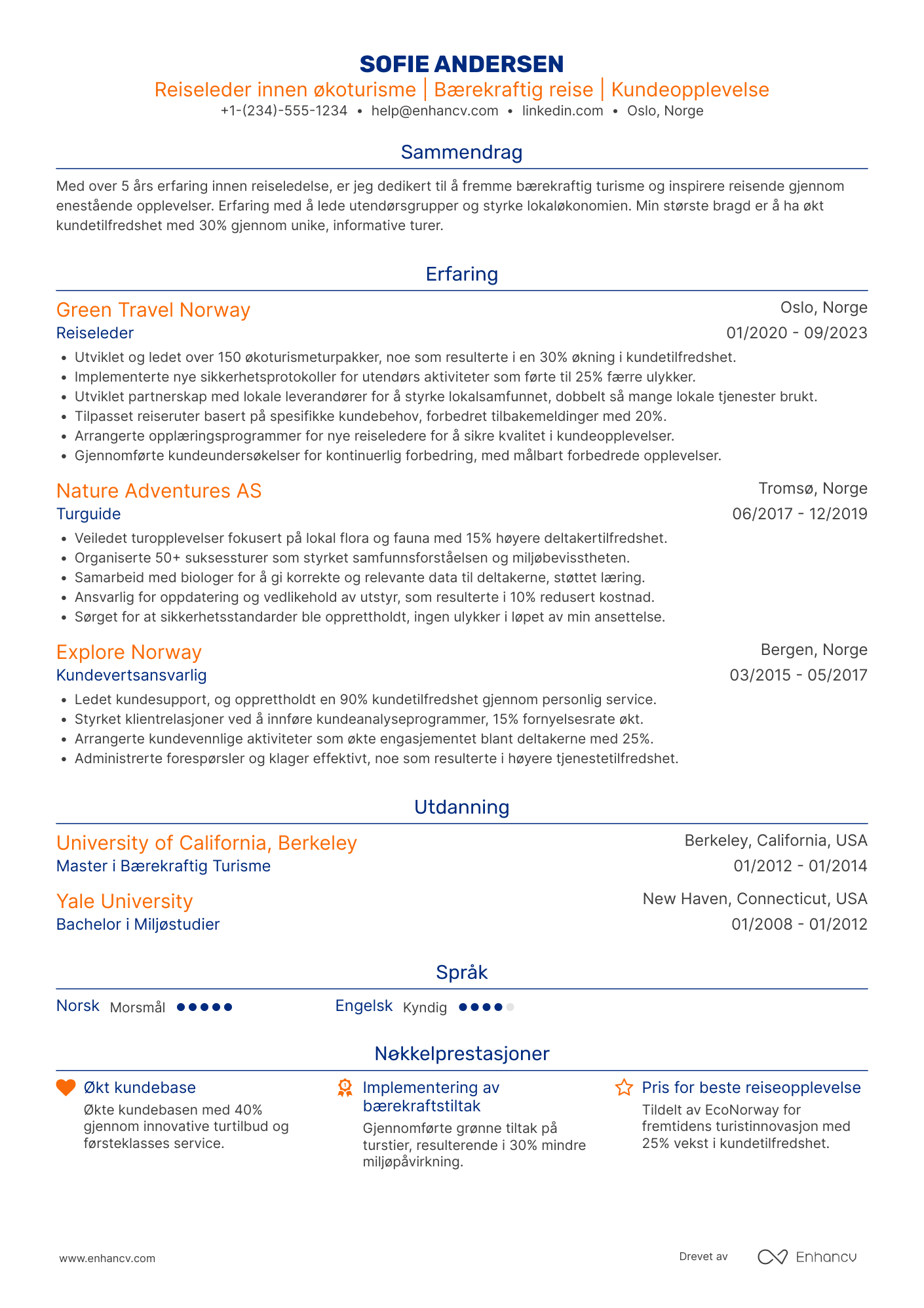 CV for Reiseleder innen økoturisme
