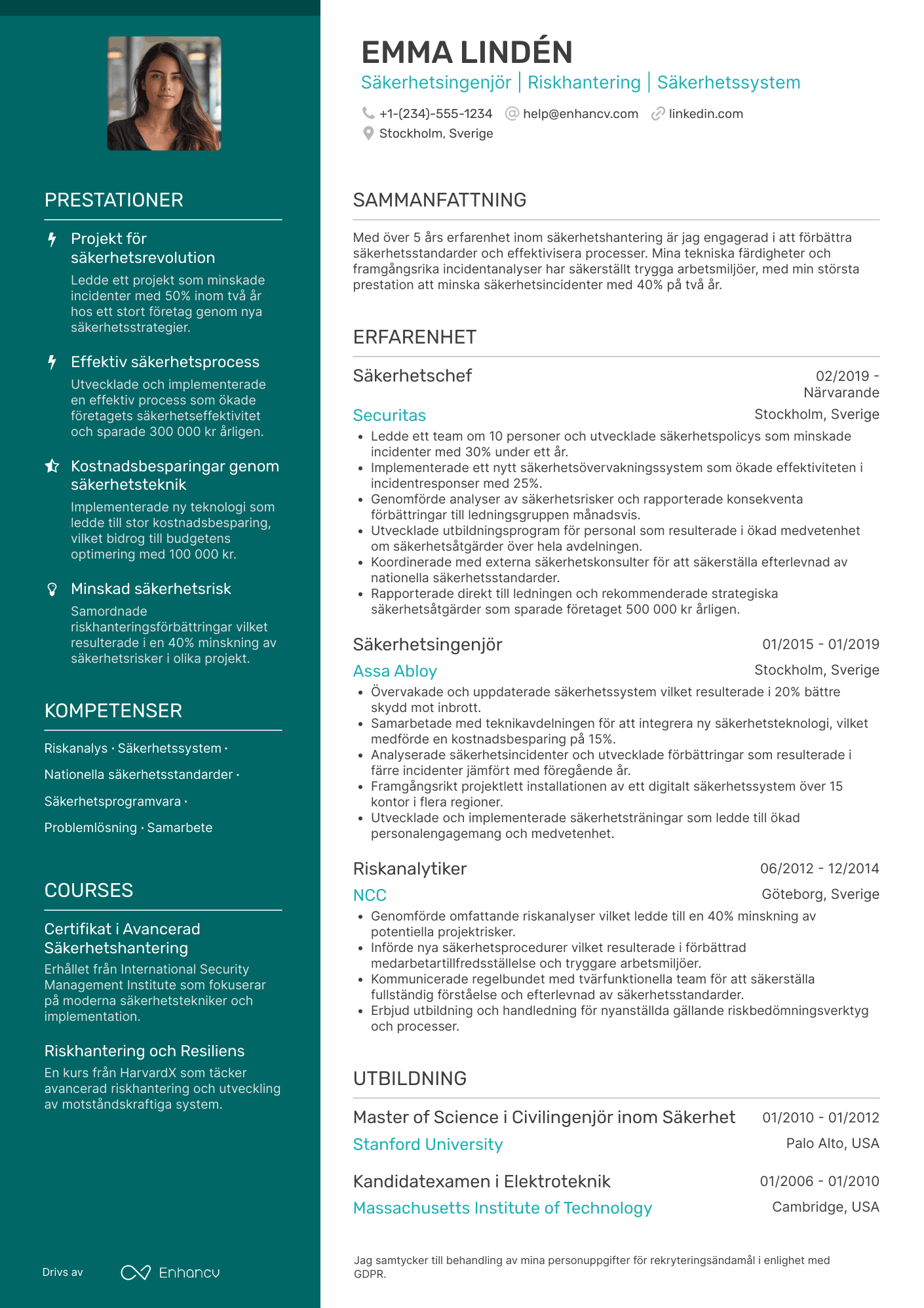 CV för Säkerhetsingenjör