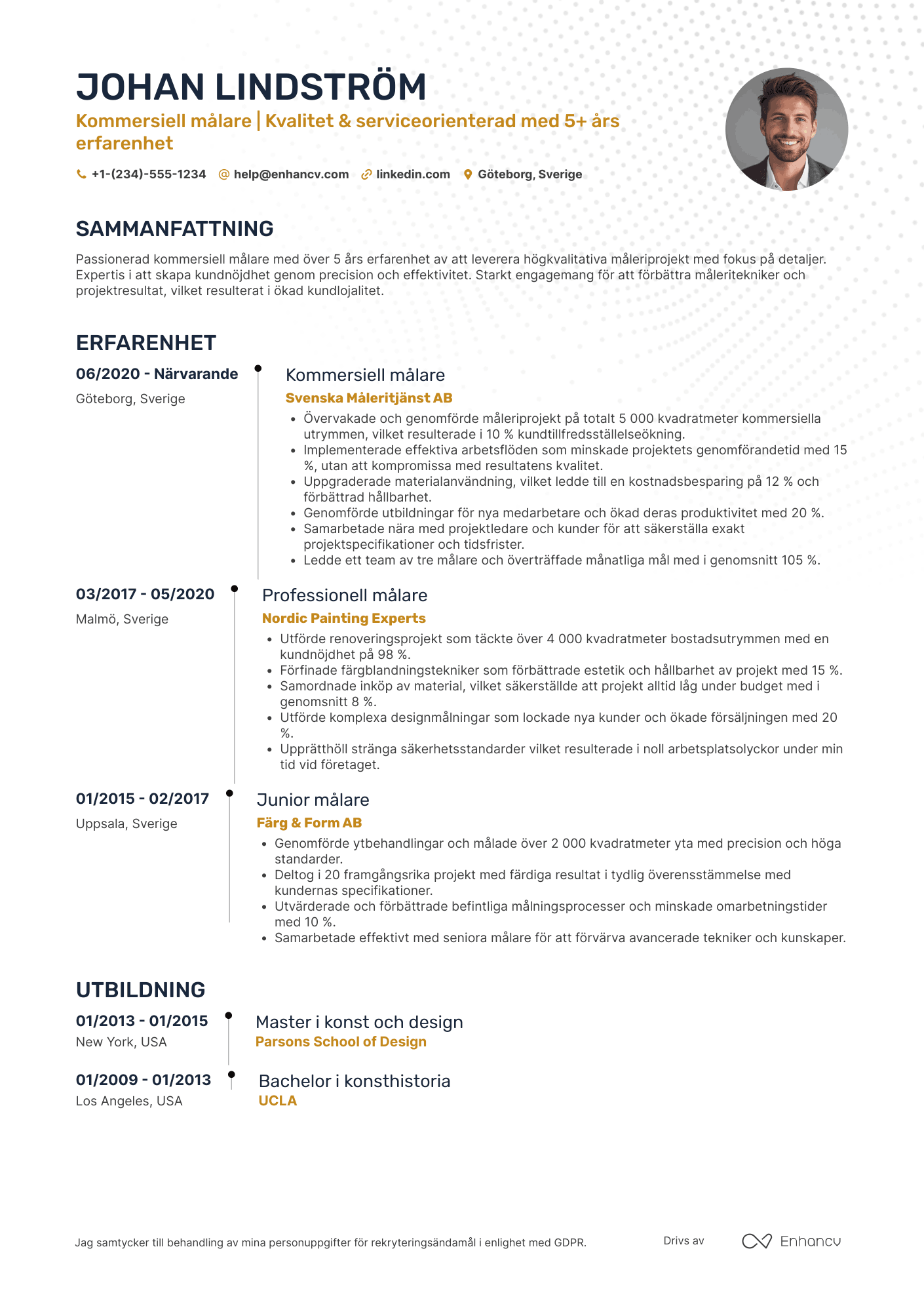 CV för Kommersiell målare