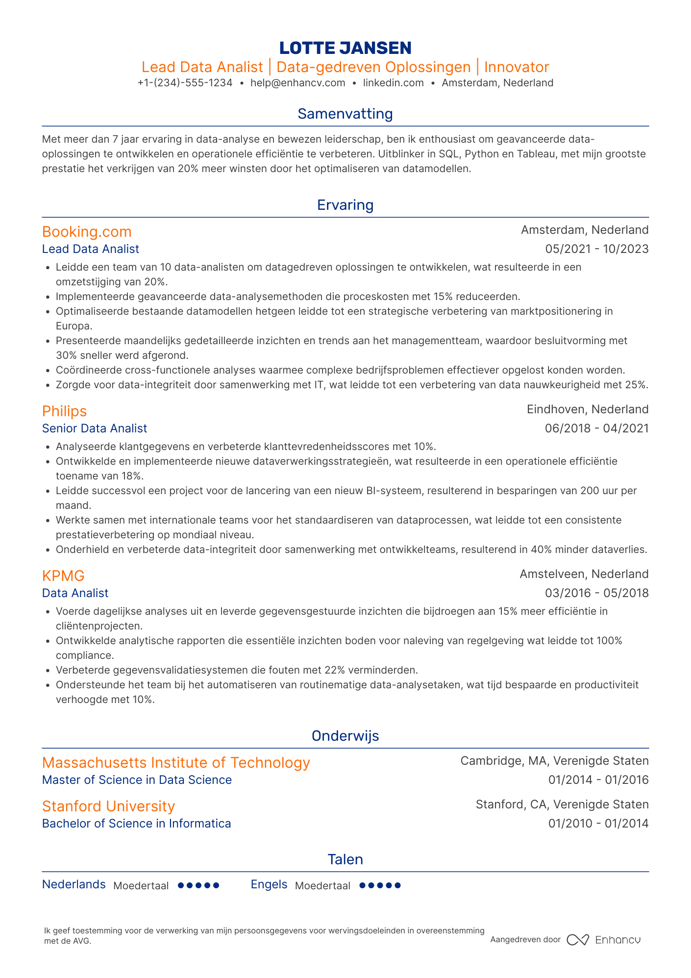 CV voor Lead Data Analist