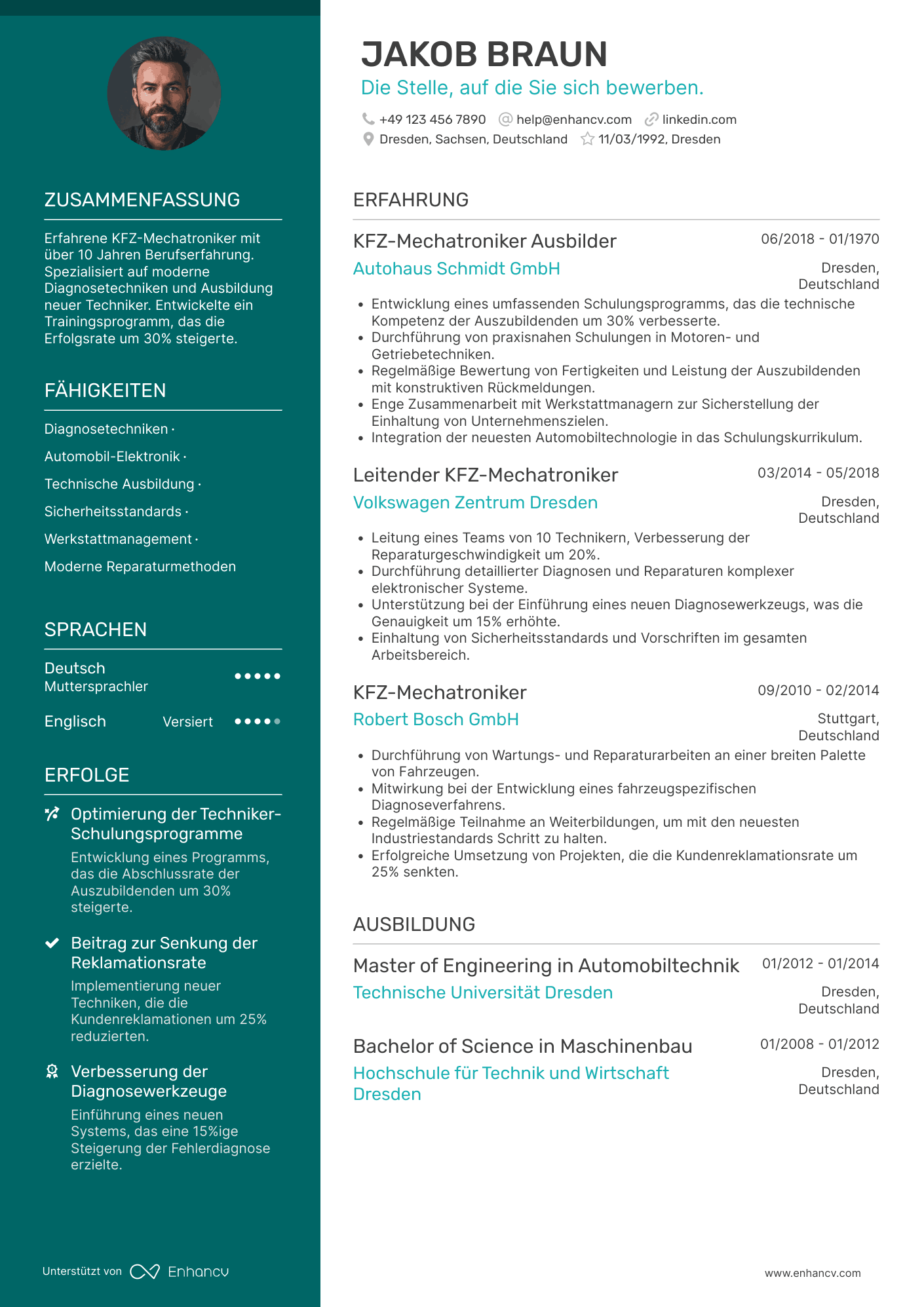 Lebenslauf als KFZ Mechatroniker Ausbilder