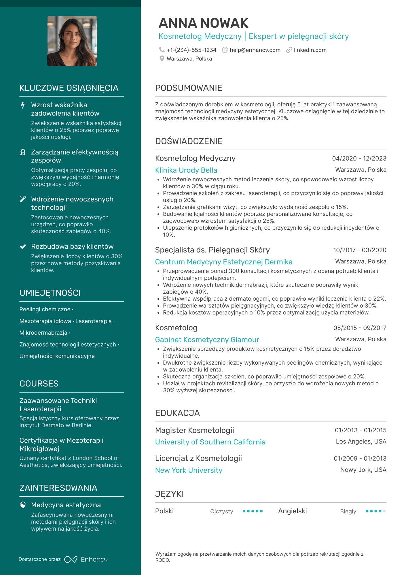 CV dla Kosmetolog Medyczny