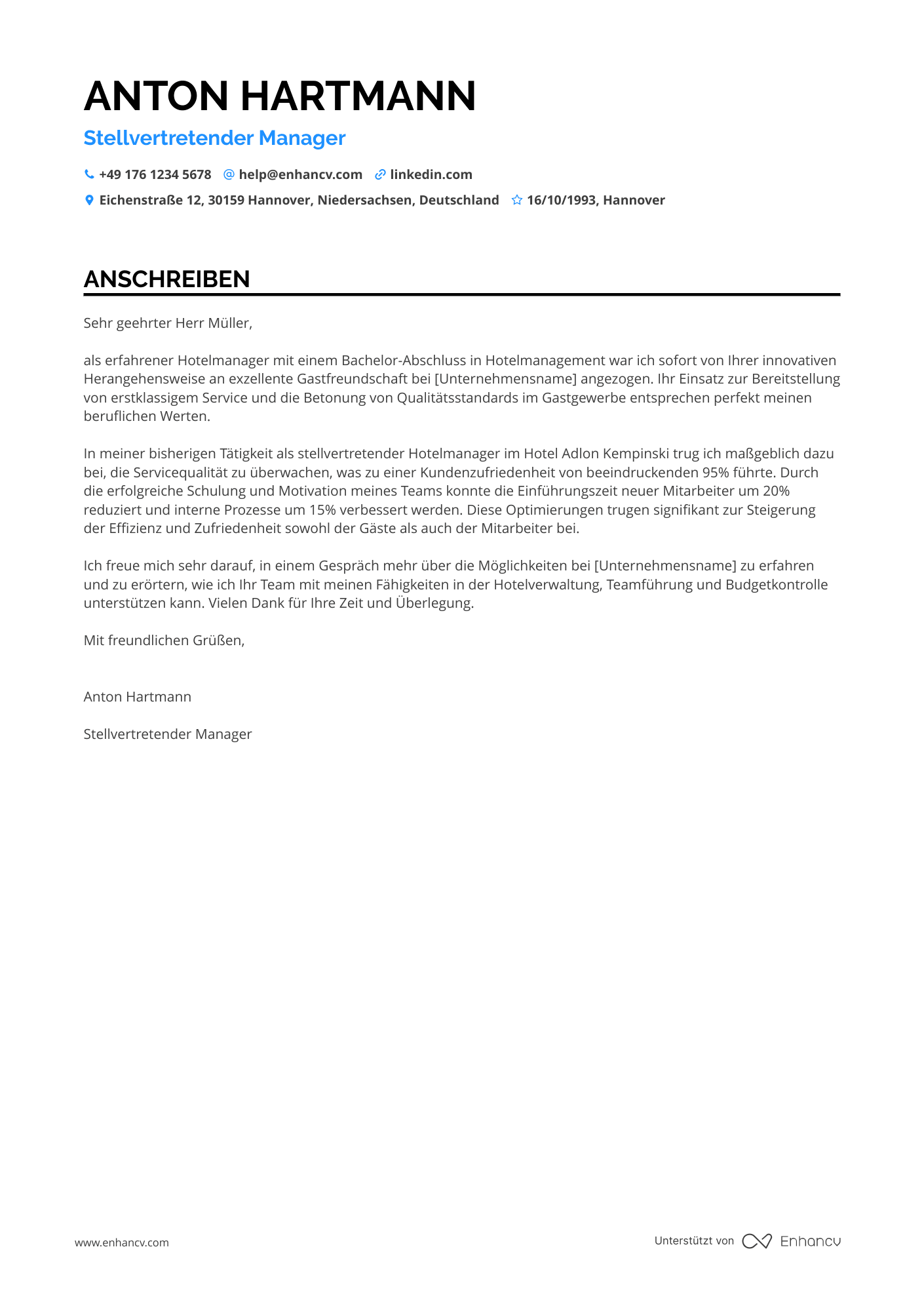 Stellvertretender Manager im Gastgewerbe