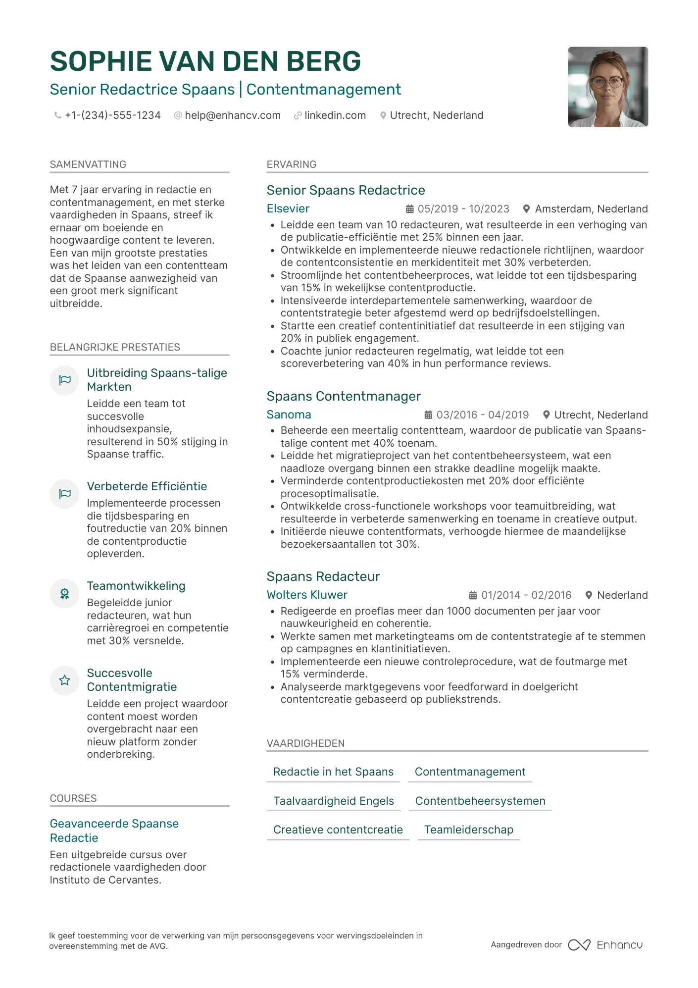 CV voor Senior Spaans Redacteur