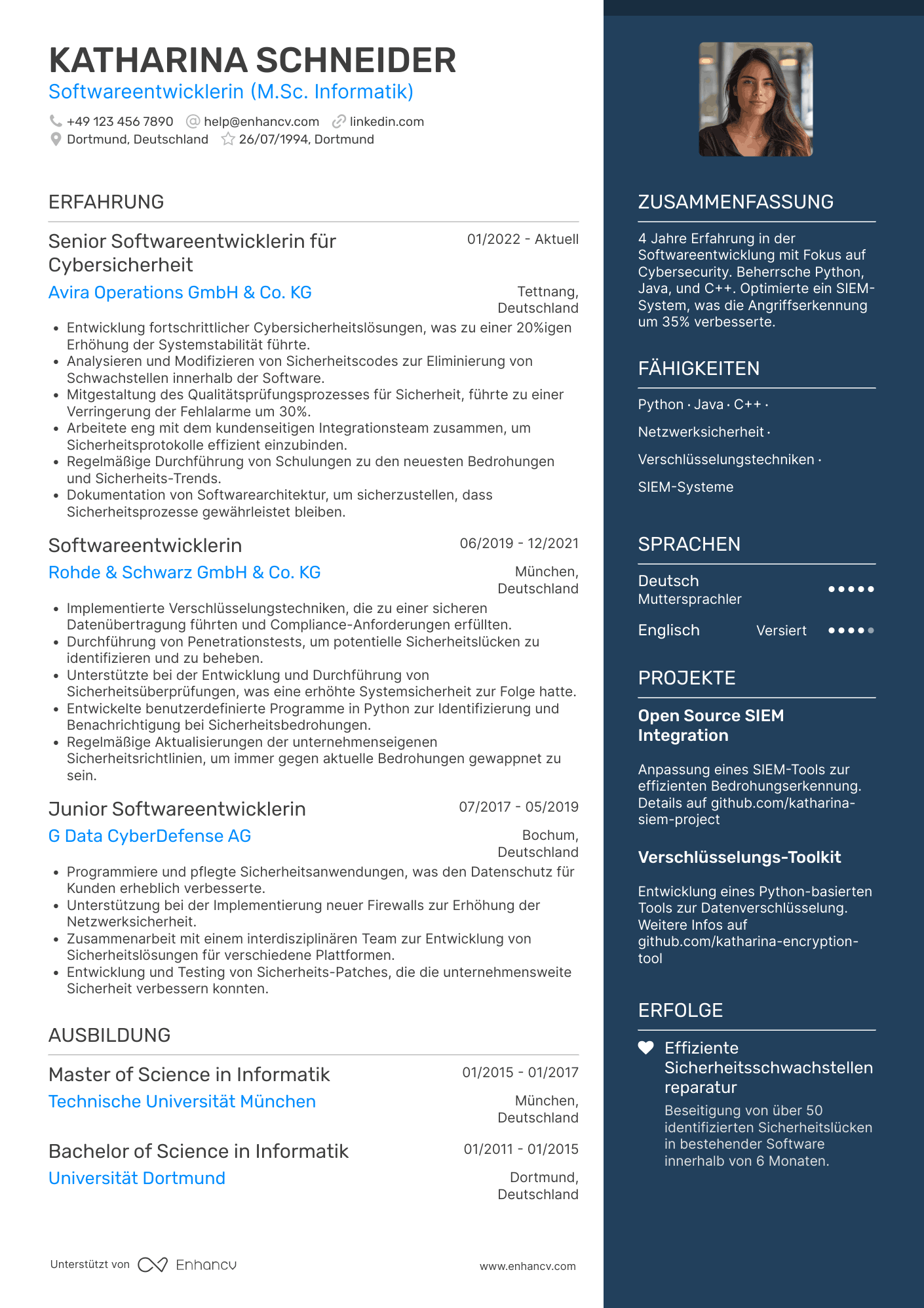 Lebenslauf als Softwareentwickler für Cybersecurity