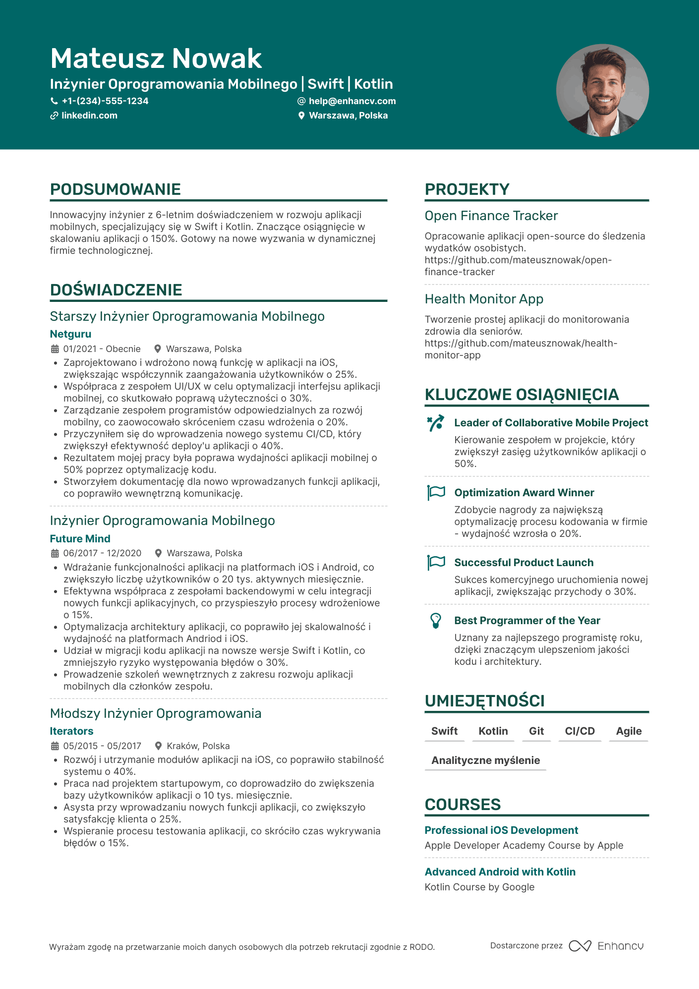 CV dla Mobile Software Engineer