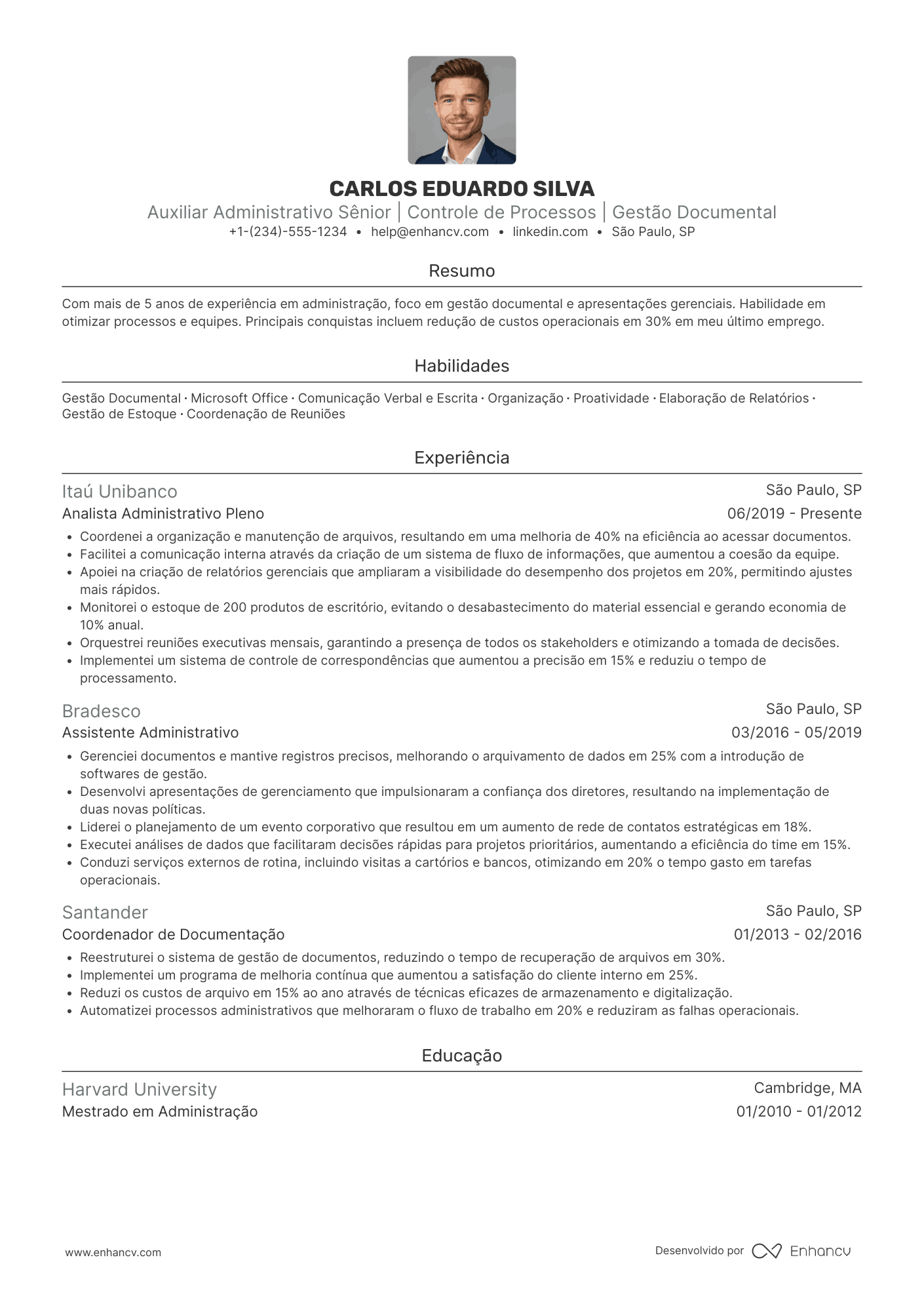 Currículo de auxiliar administrativo sênior