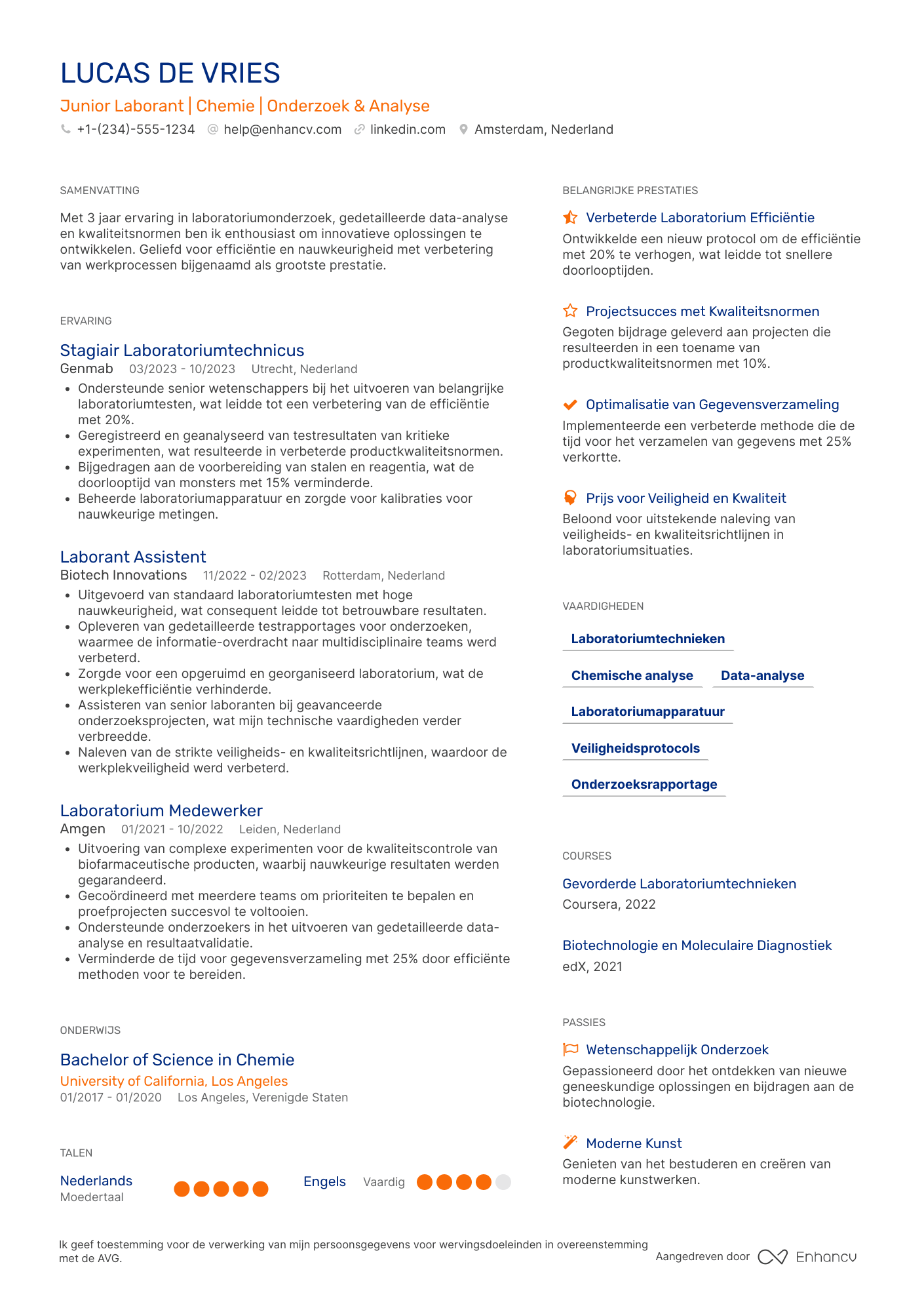CV voor Junior laborant