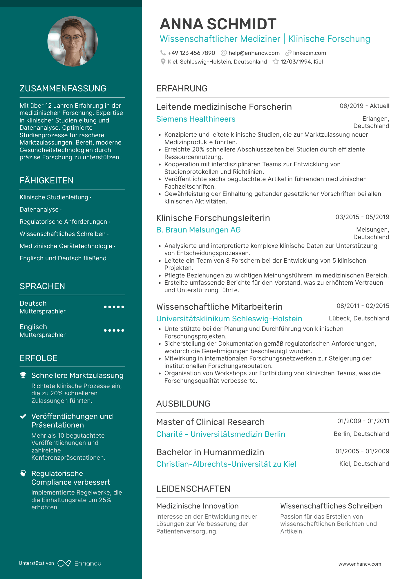 Lebenslauf in Wissenschaftlicher Mediziner