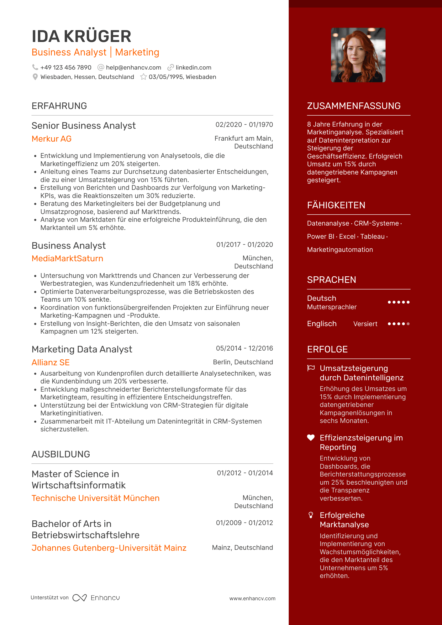 Lebenslauf als Business Analyst für Marketing