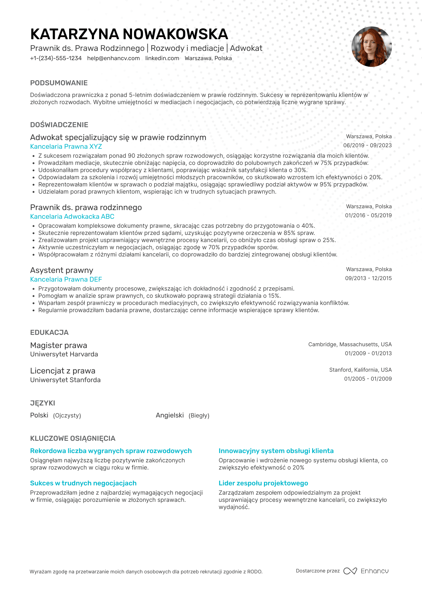 CV dla Prawnik ds. Prawa Rodzinnego